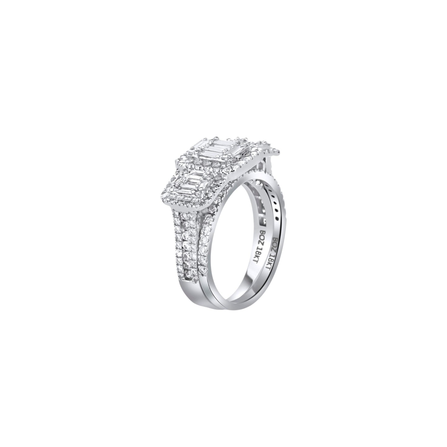 Royal Trinity Baguette Natural Diamond Bride Set in 18K Gold