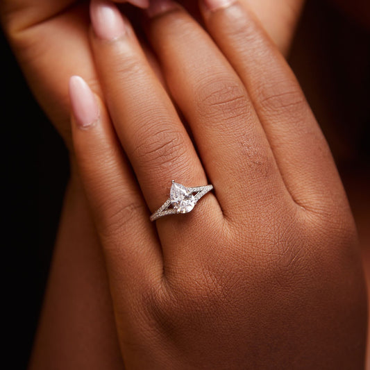 Split Shank Pear Cut CZ Engagement Ring in 925 Sterling Silver
