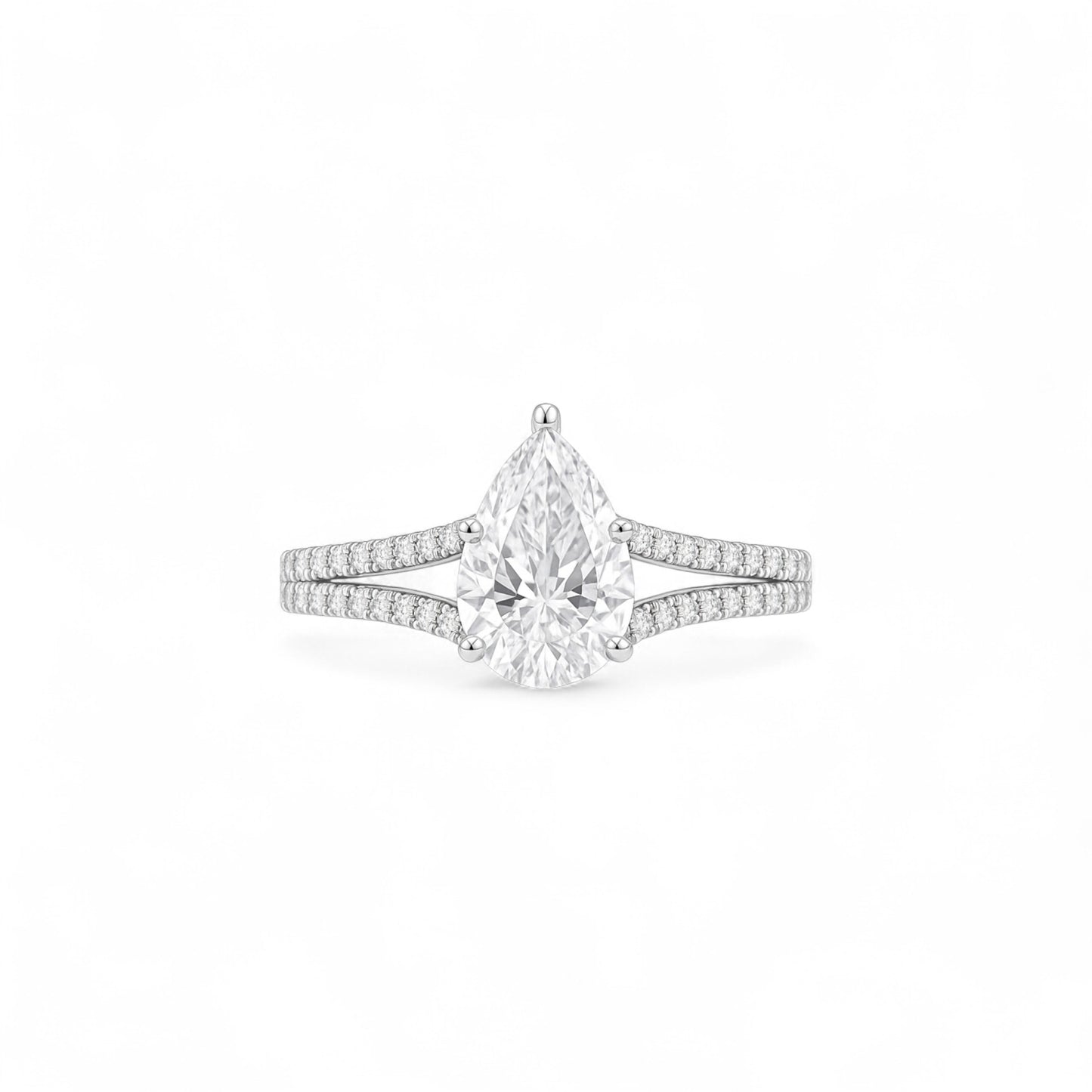 Split Shank Pear Cut Moissanite Engagement Ring in 925 Sterling Silver