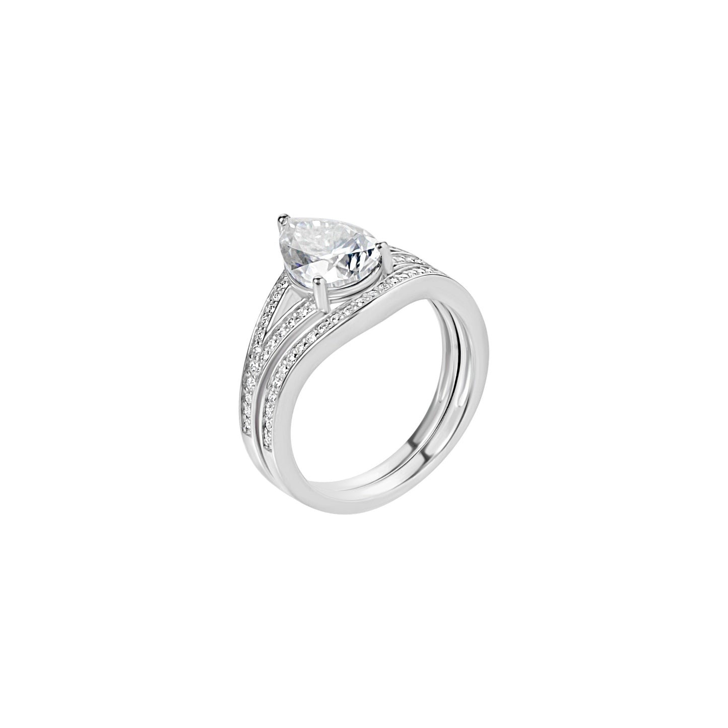 Split Shank Pear Cut Moissanite Bride Set in 925 Sterling Silver