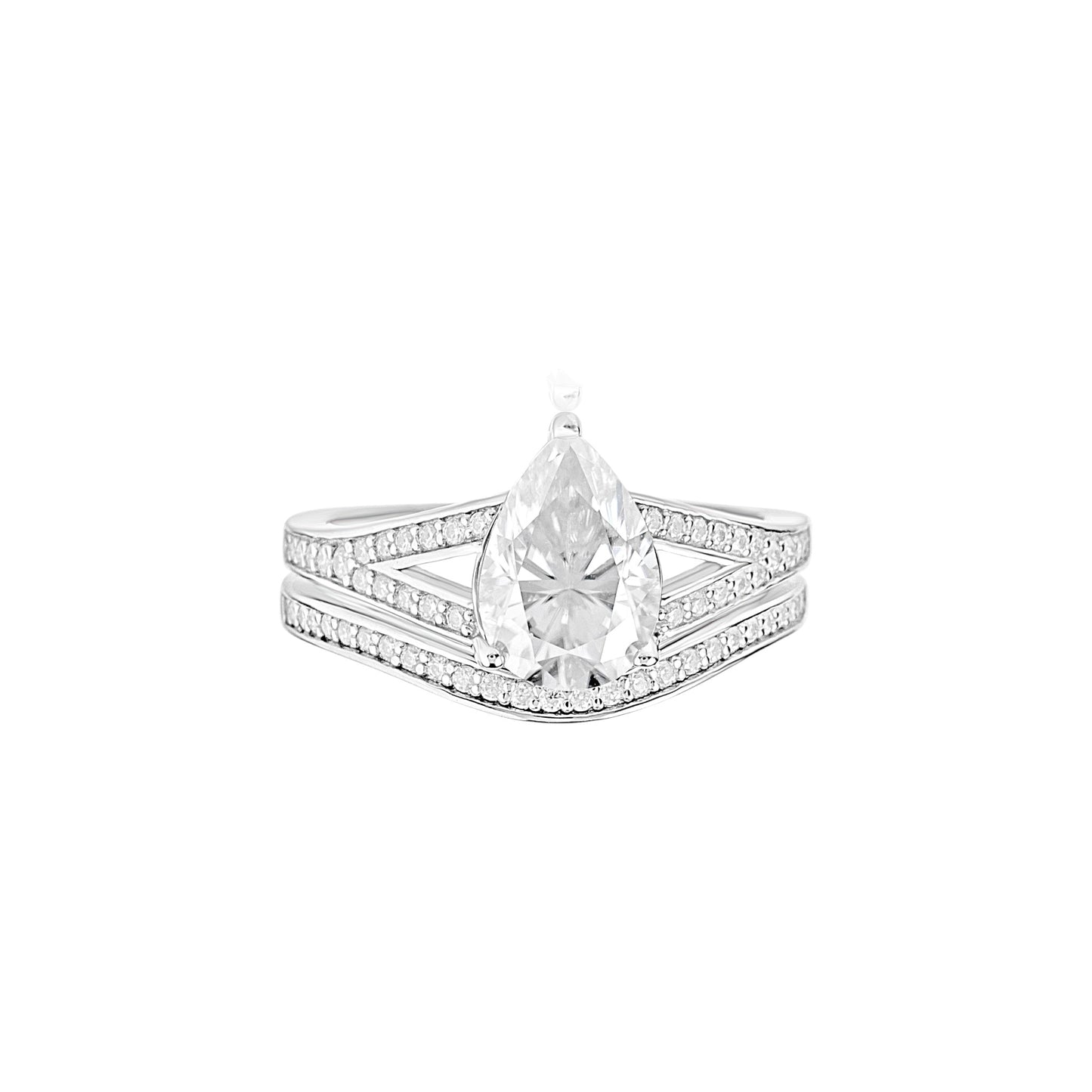 Split Shank Pear Cut Moissanite Bride Set in 925 Sterling Silver