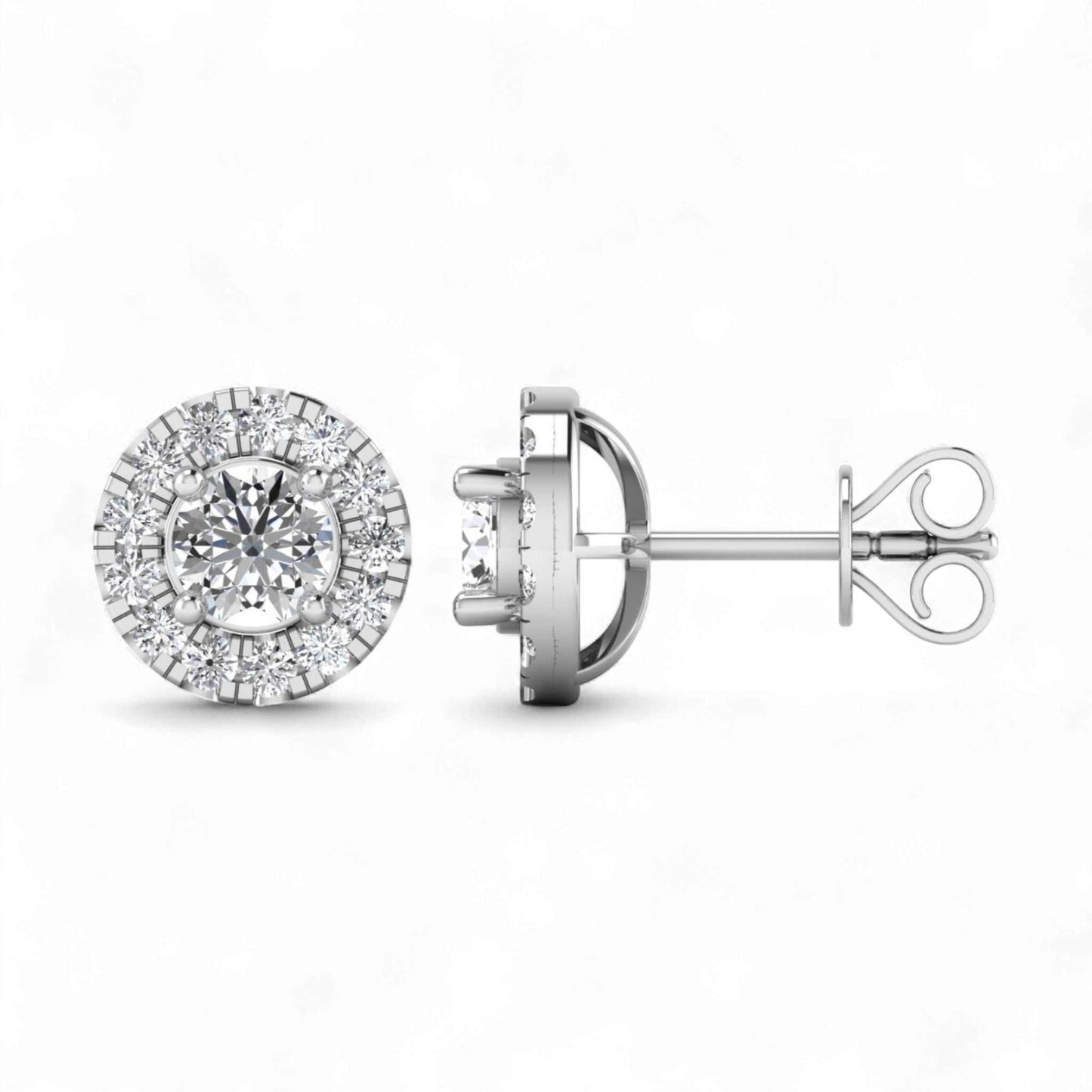 Diamond stud earrings on a white background