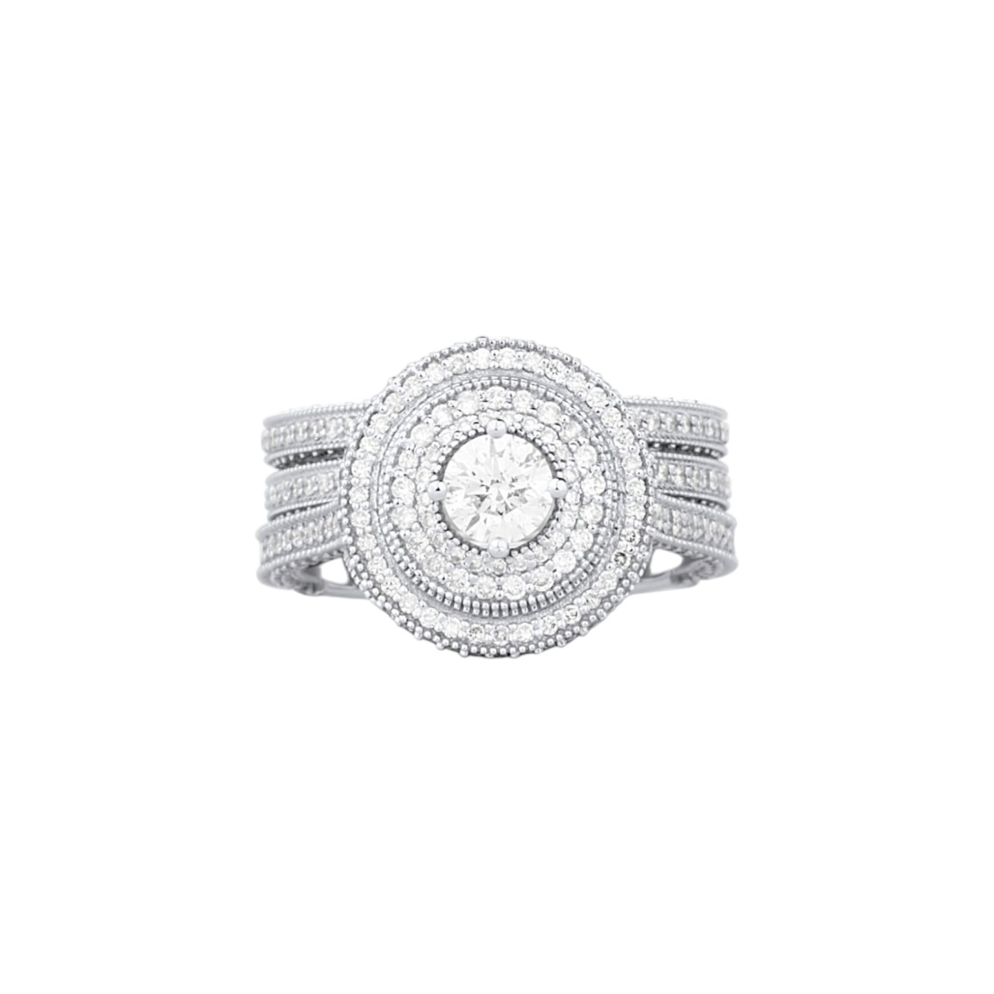 Zack Triple Halo Round Cut 3-piece Natural Diamond Bride Set in 18k Gold
