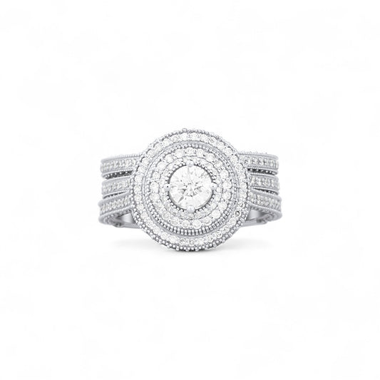 Zack Round Cut Natural Diamond Bride Set in 18K Gold