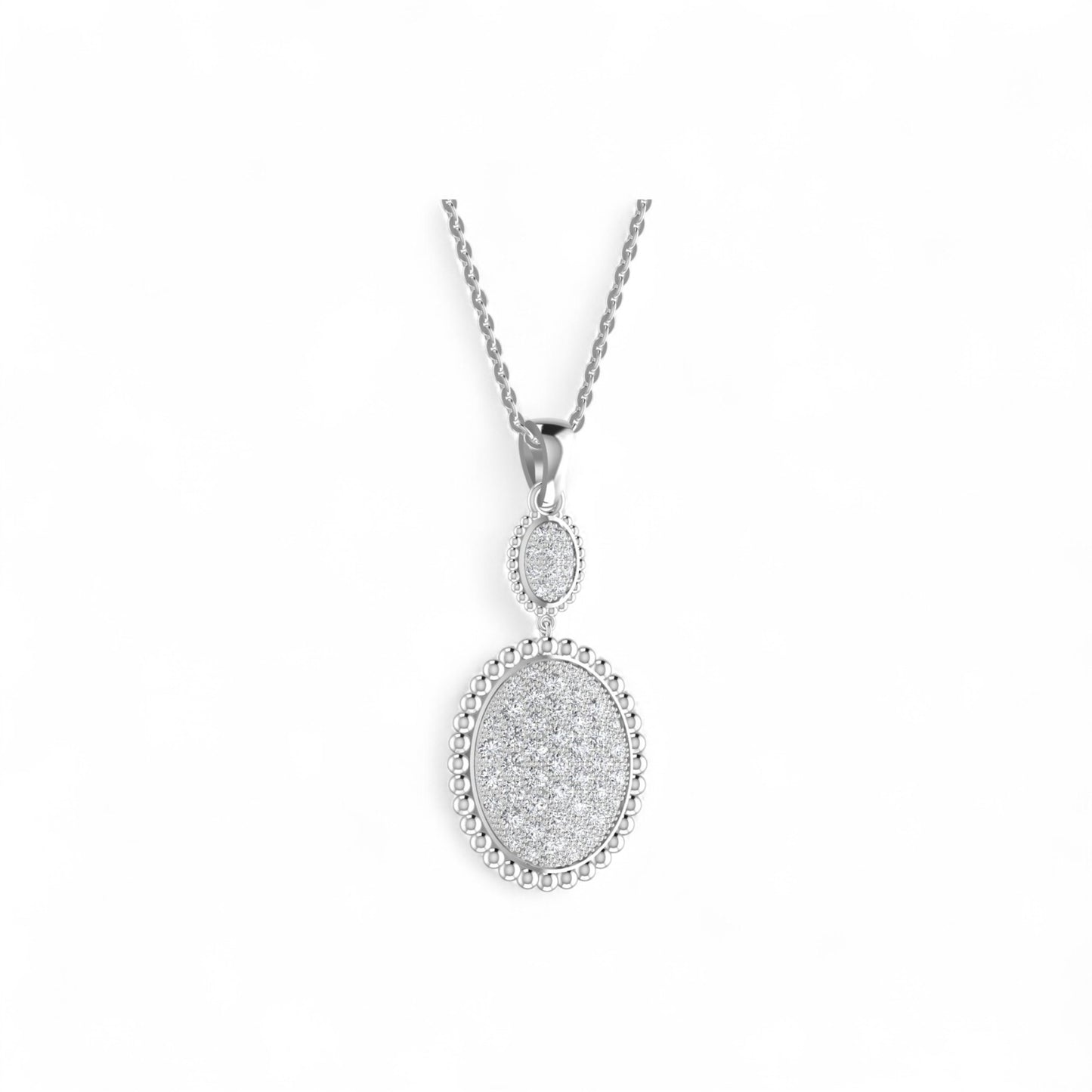Silver necklace with a pendant on a white background