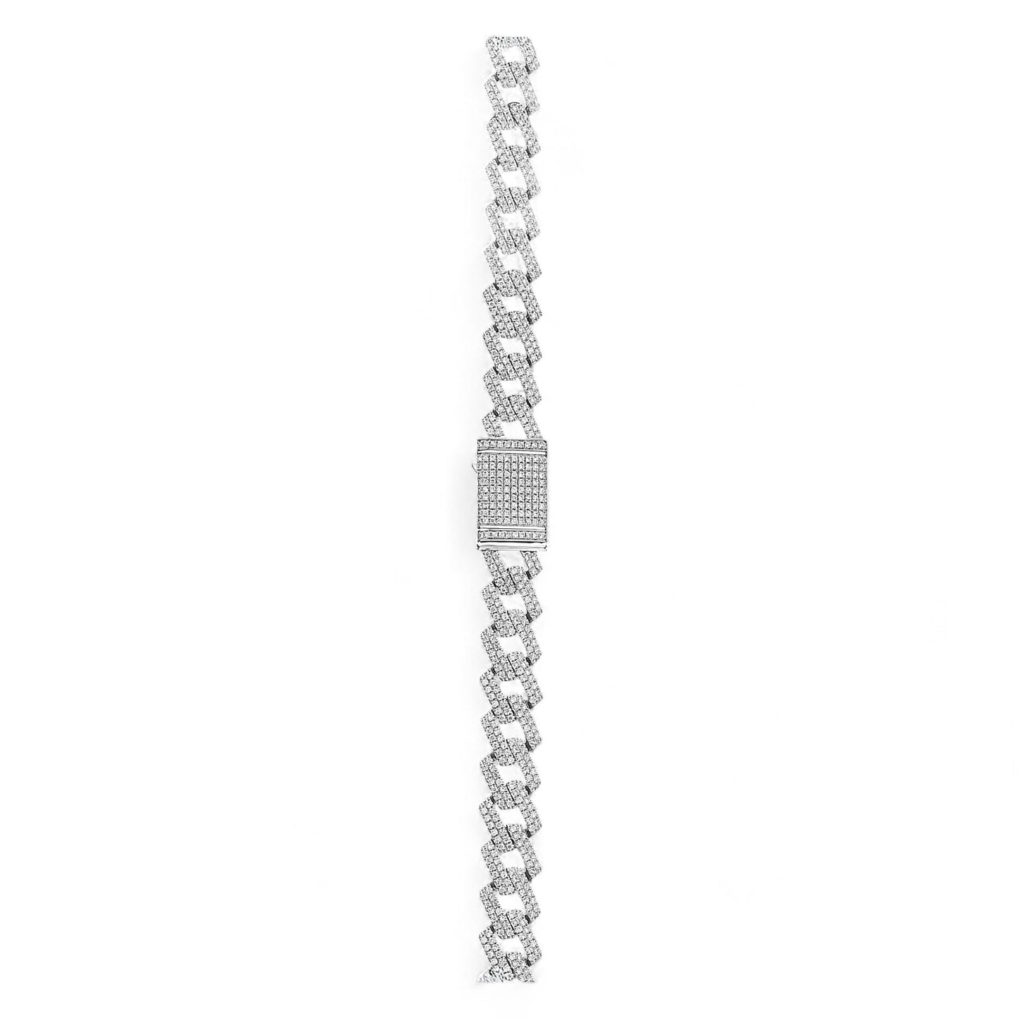 Prong Cuban 8mm Natural Diamond Necklace In 18k Gold