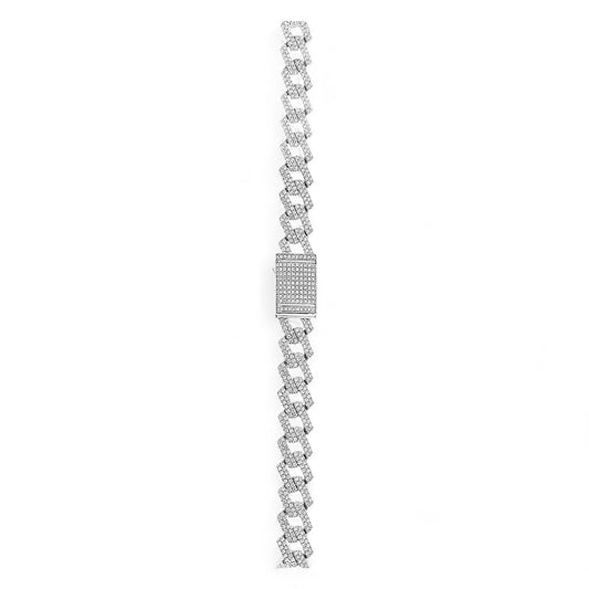 Prong Cuban 8mm Natural Diamond Necklace In 18k Gold
