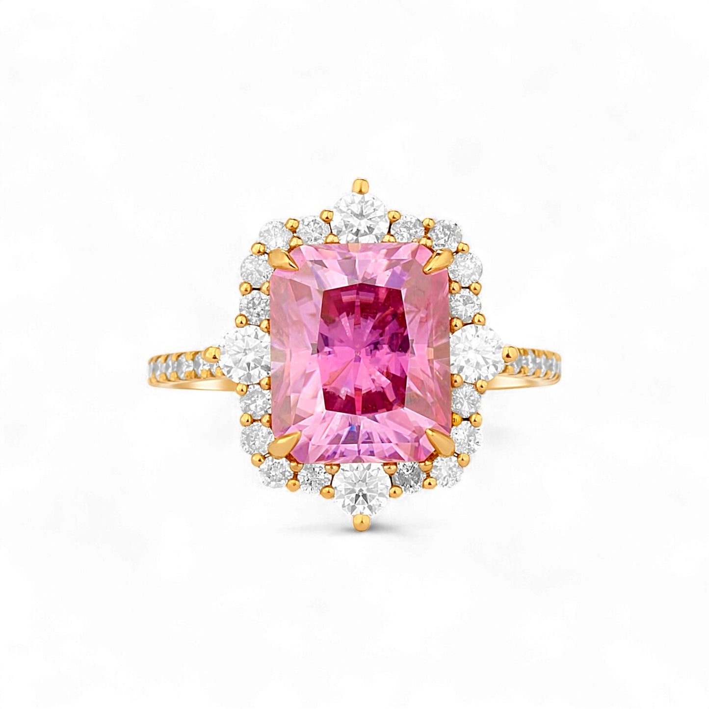 Quinn 2.0 Pink Moissanite and Diamond Engagement Ring in 18K Gold