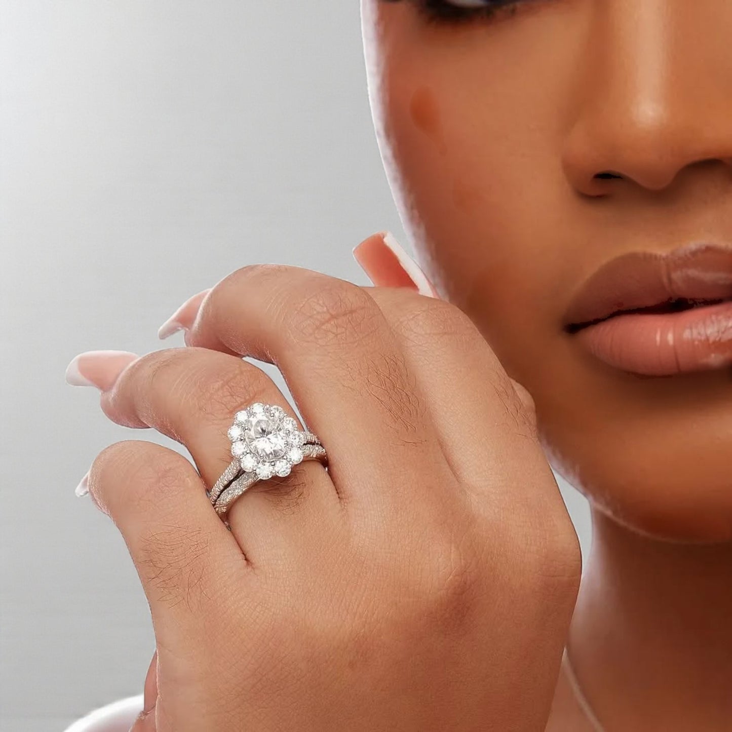 BOZ Lavie Oval Cut Moissanite Bride Set in 925 Sterling Silver