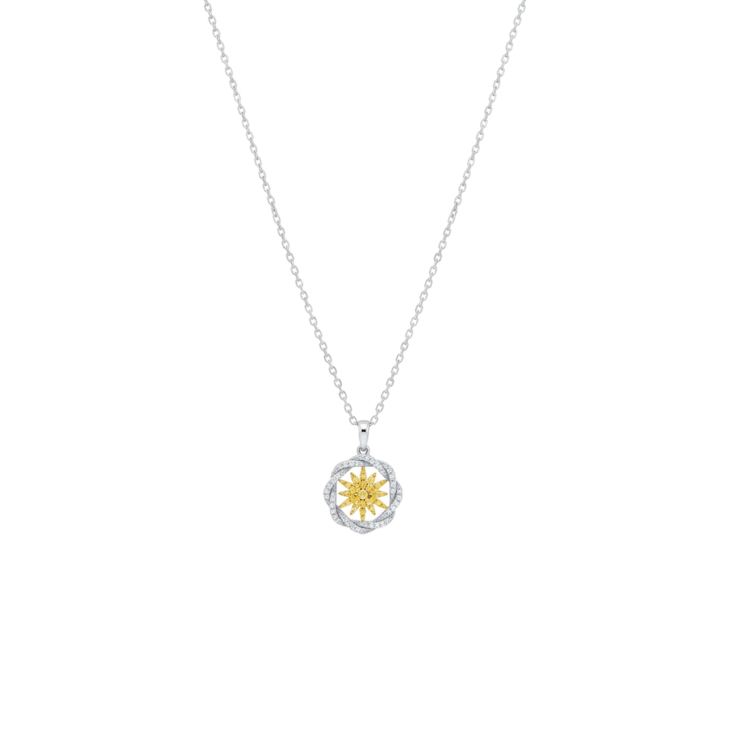 Necklace with a sun-shaped pendant on a white background