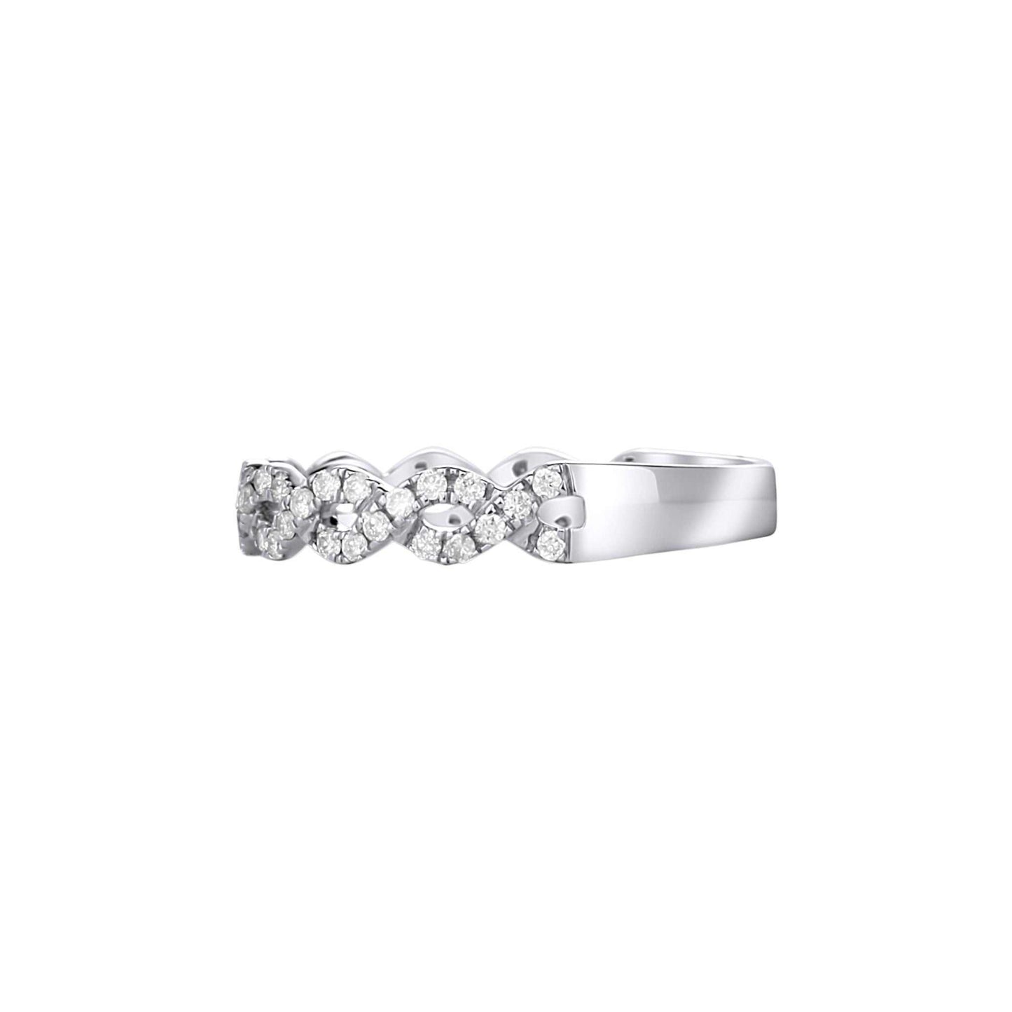Silver ring with diamond accents on a white background