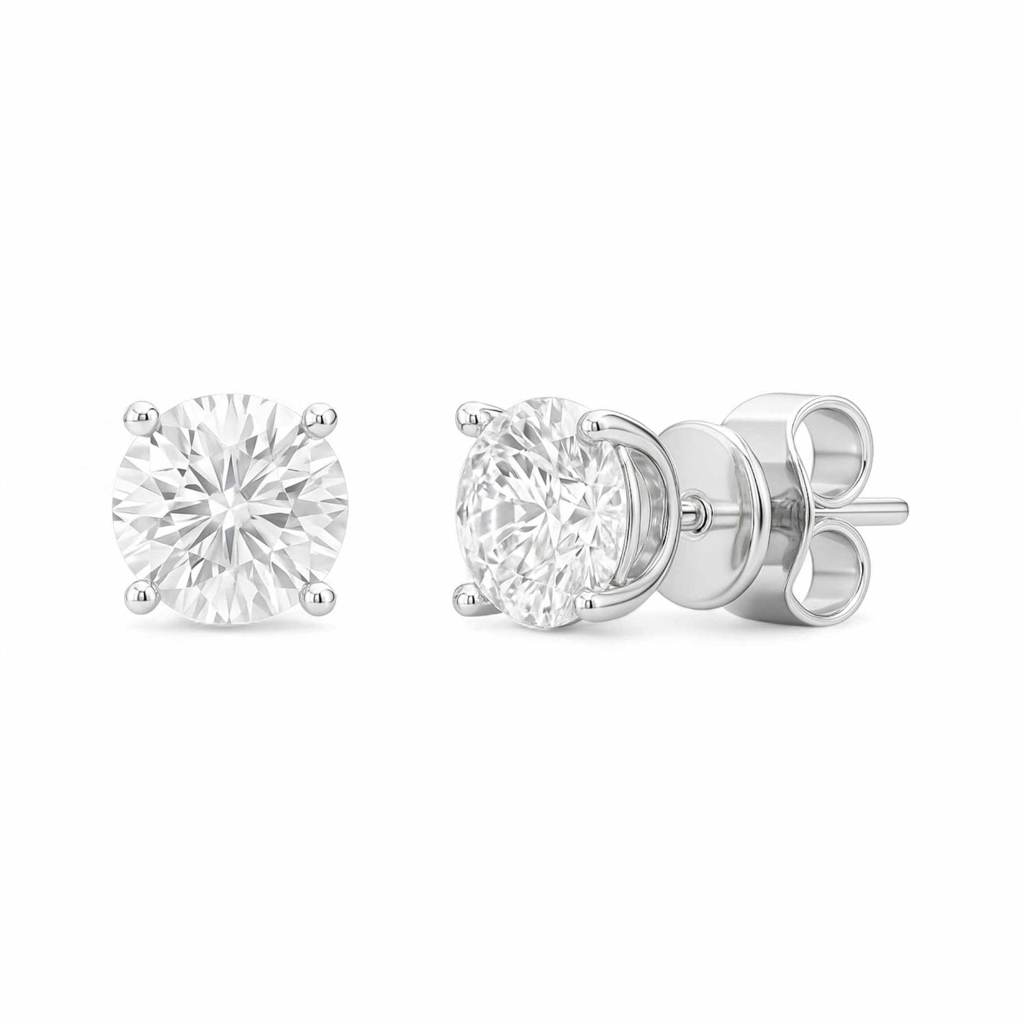 Diamond stud earrings on a white background