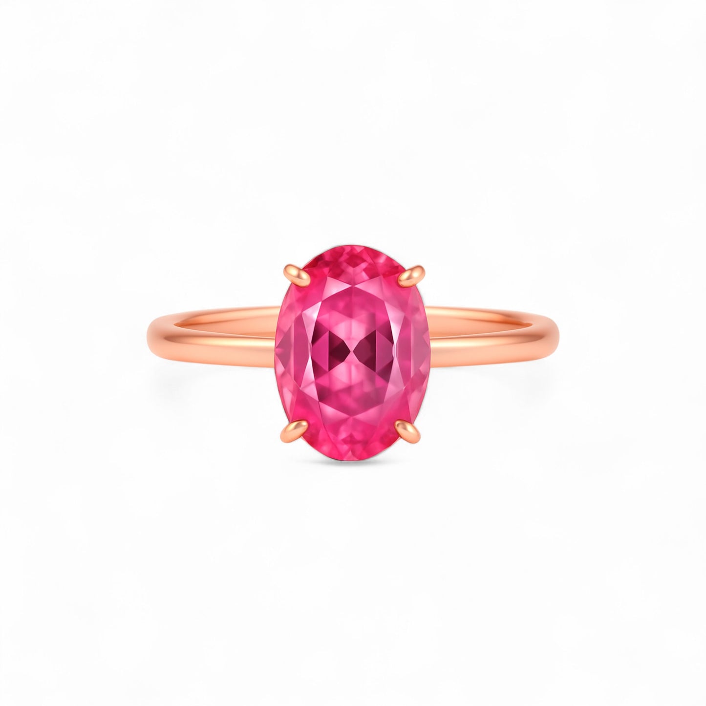 Beth Oval Cut Moissanite Gemstone and Natural Diamond Ring in 18K Gold