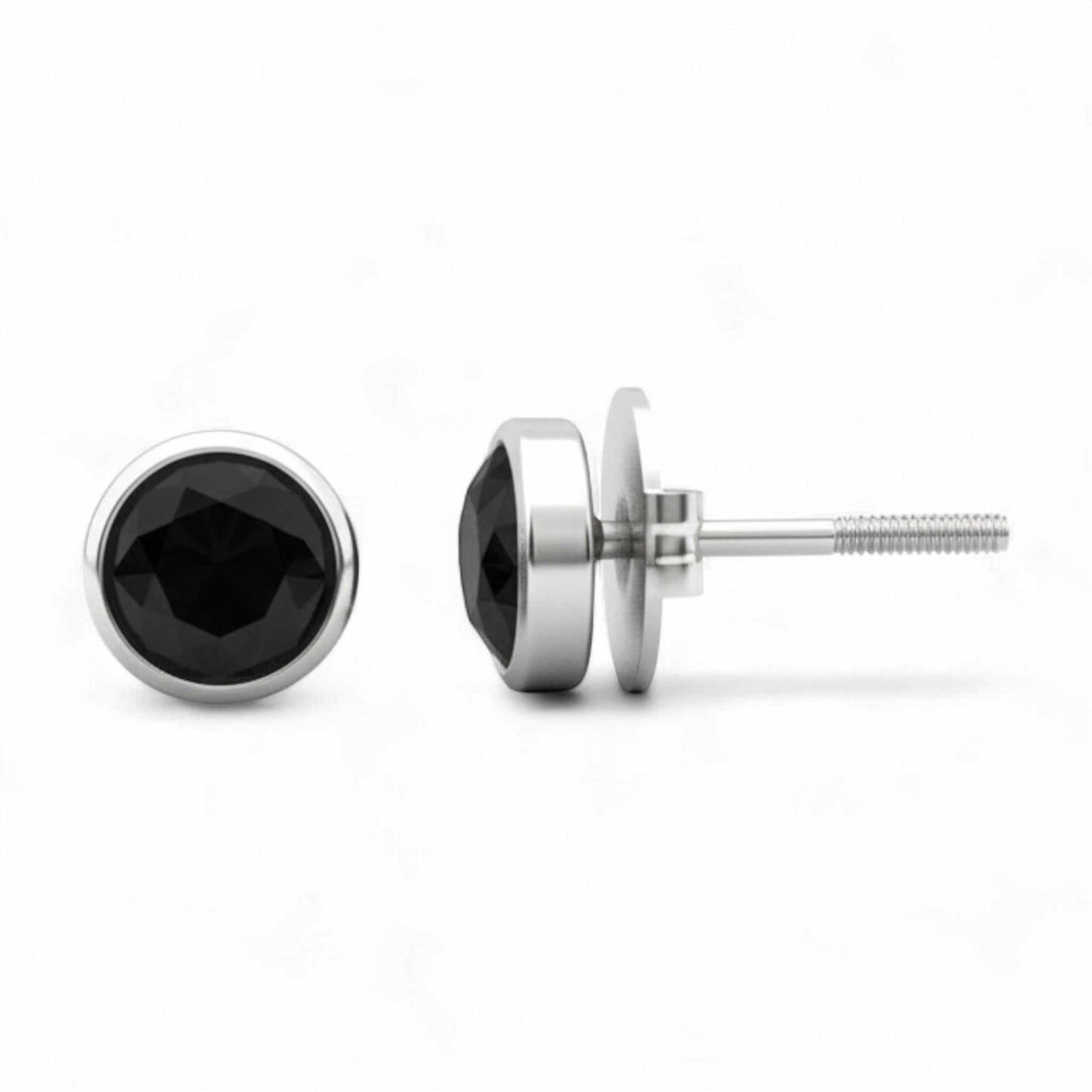 Black gemstone stud earrings on a white background