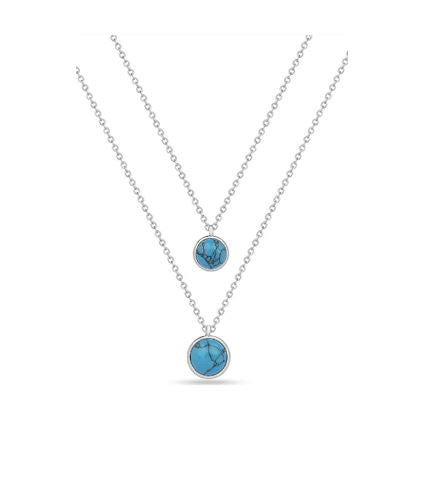 Round Turquoise Stone Hypoallergenic Steel Necklace