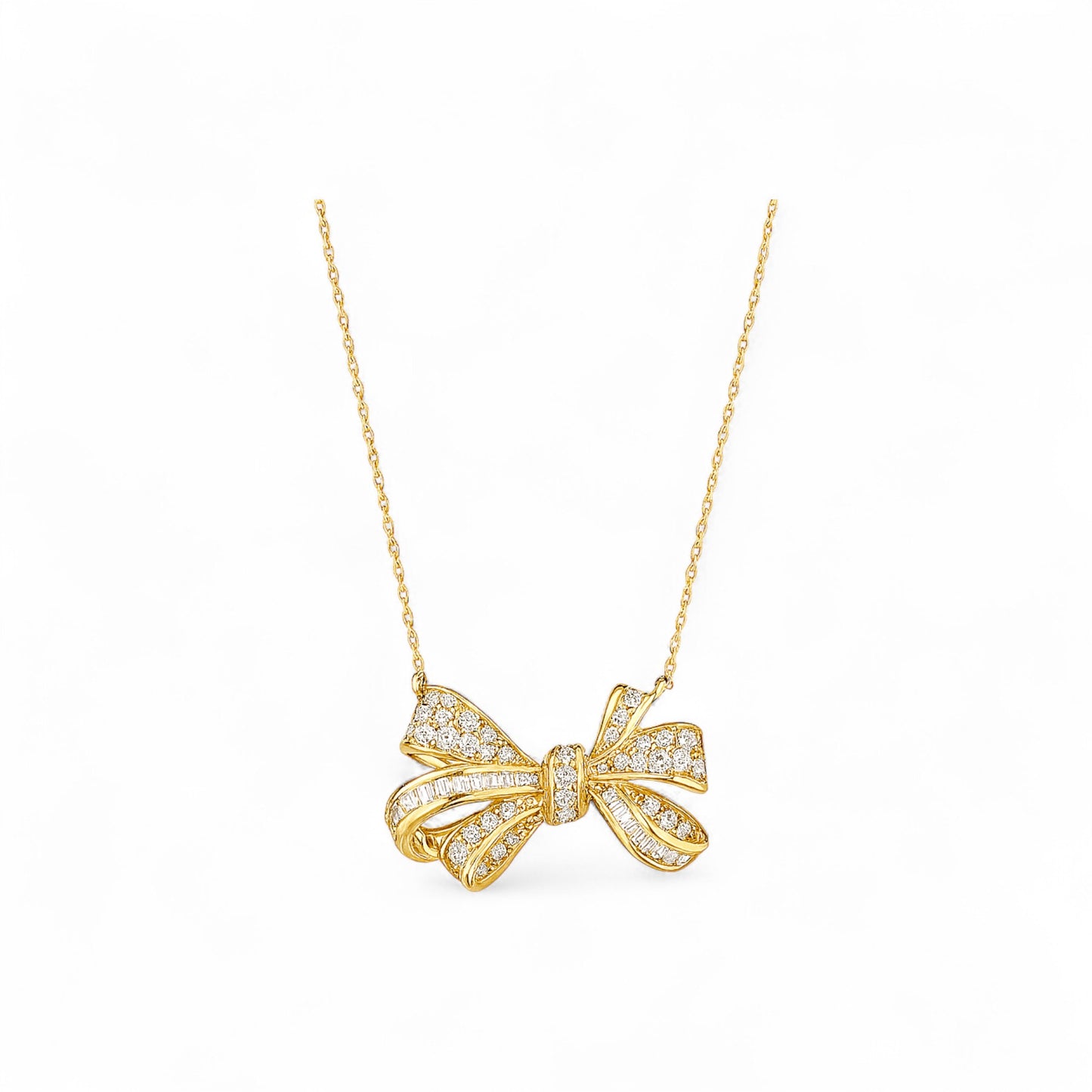 Bow Tie Natural Diamond Necklace in 18K Gold