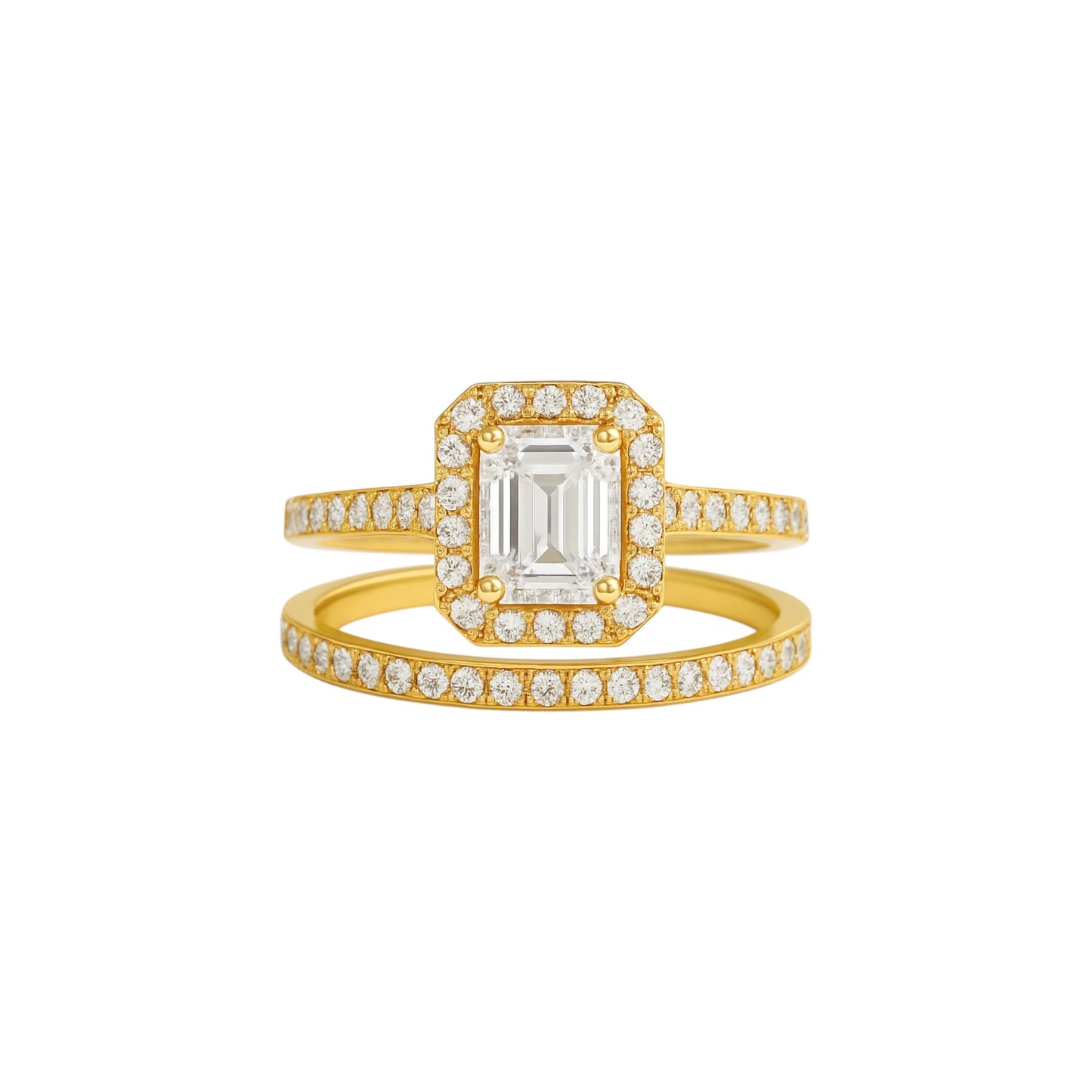 Classic Radiant Cut Moissanite and Natural Diamond Bride Set in 18K Gold
