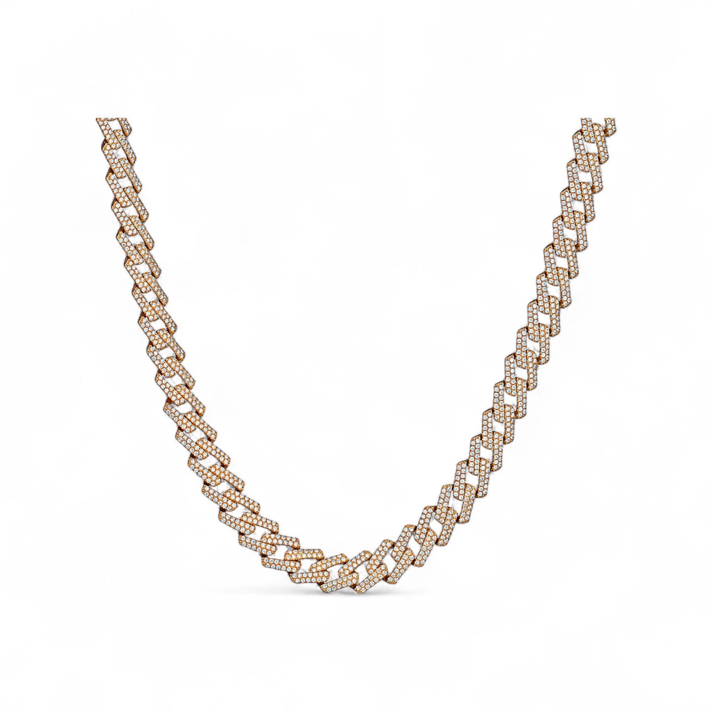 Prong Cuban 8mm Natural Diamond Necklace In 18k Gold