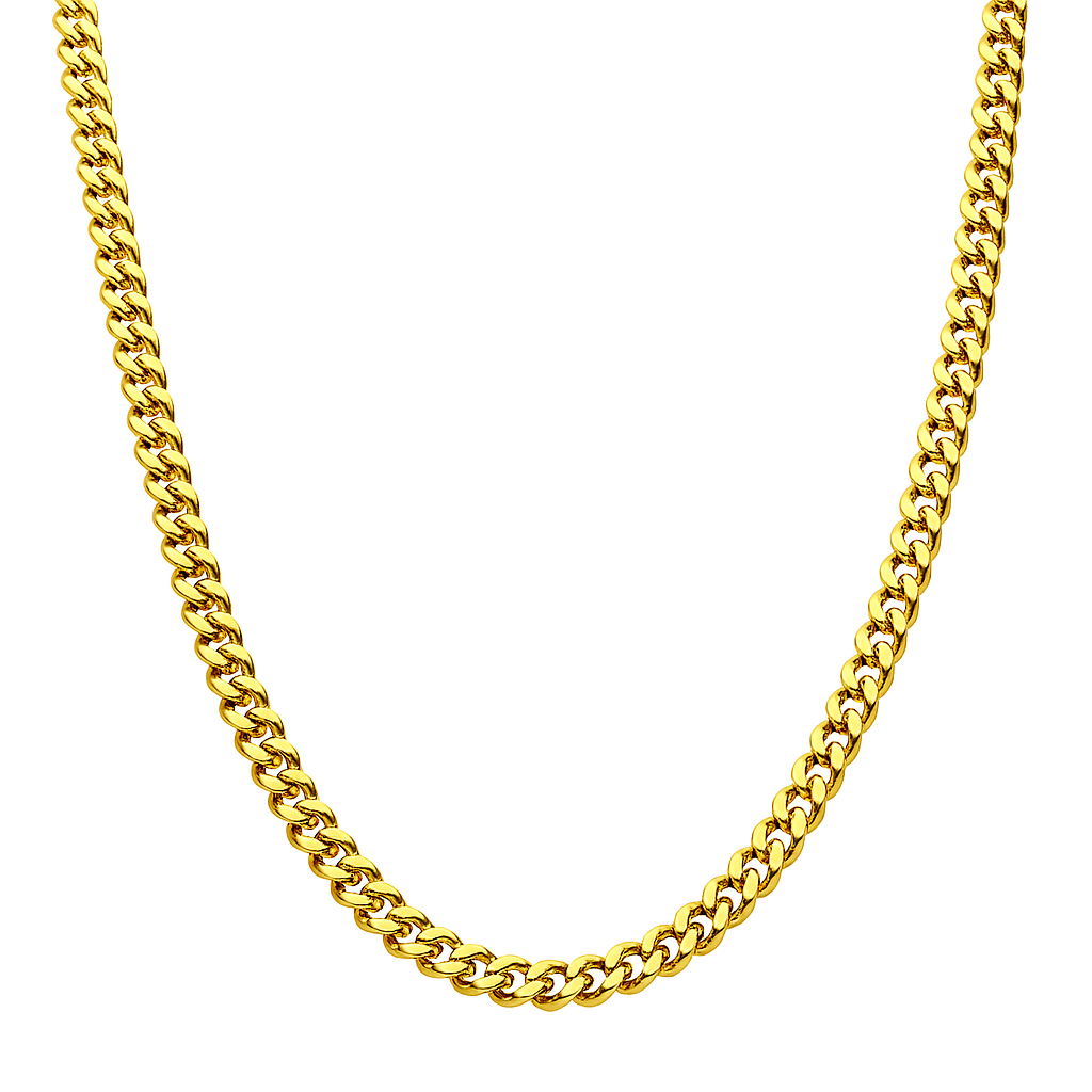 Gold chain necklace on a white background