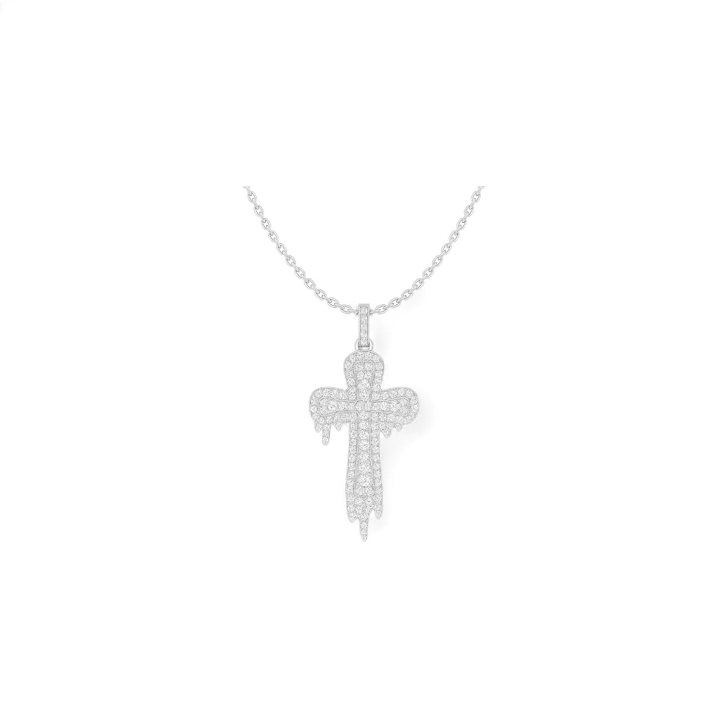 Drip Cross Natural Diamond Pendant Necklace in 18K Gold