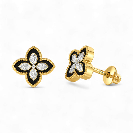 Dual Natural Diamond Clover Earrings in 18K Gold
