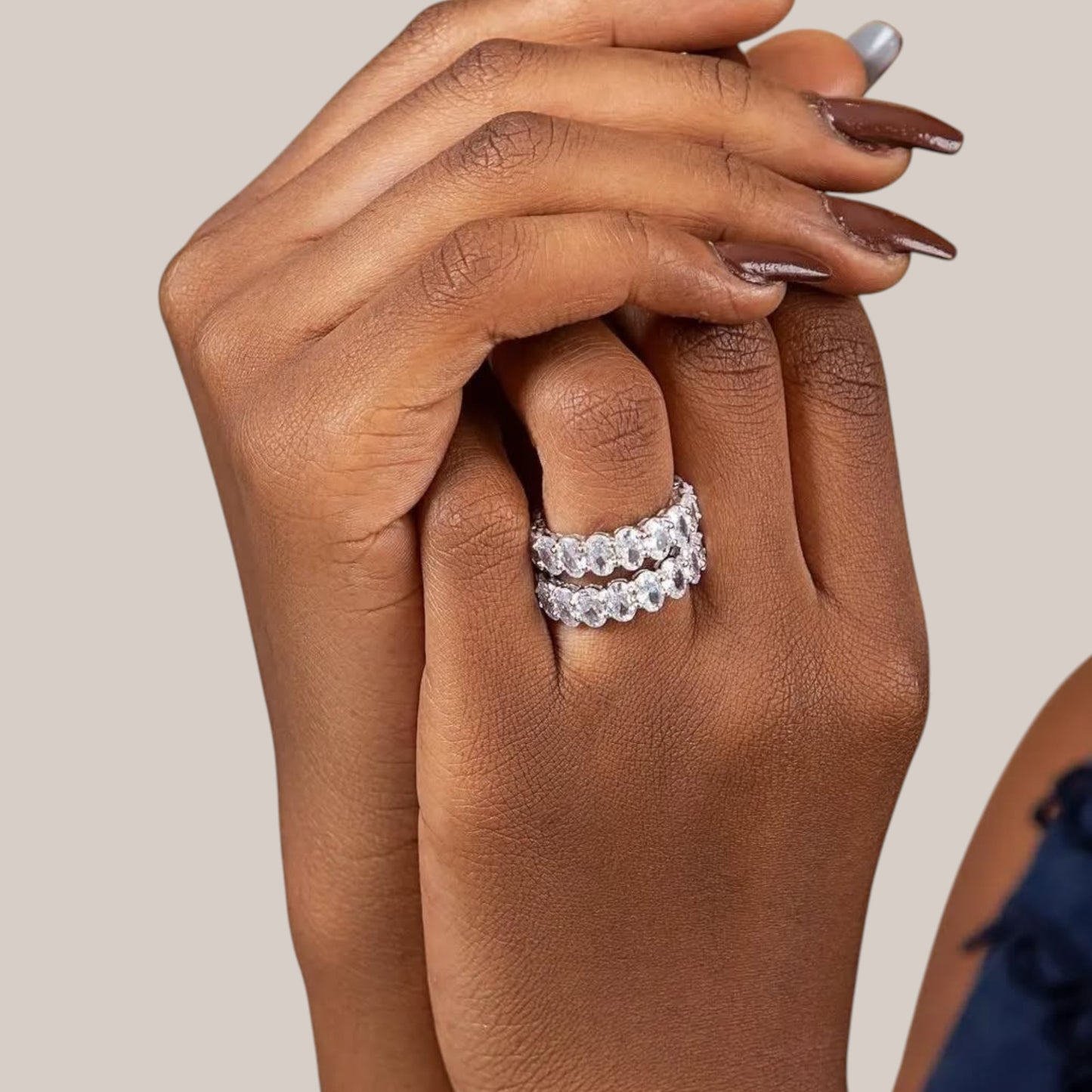 Eternity Oval Cut CZ Band in 925 Sterling Silver