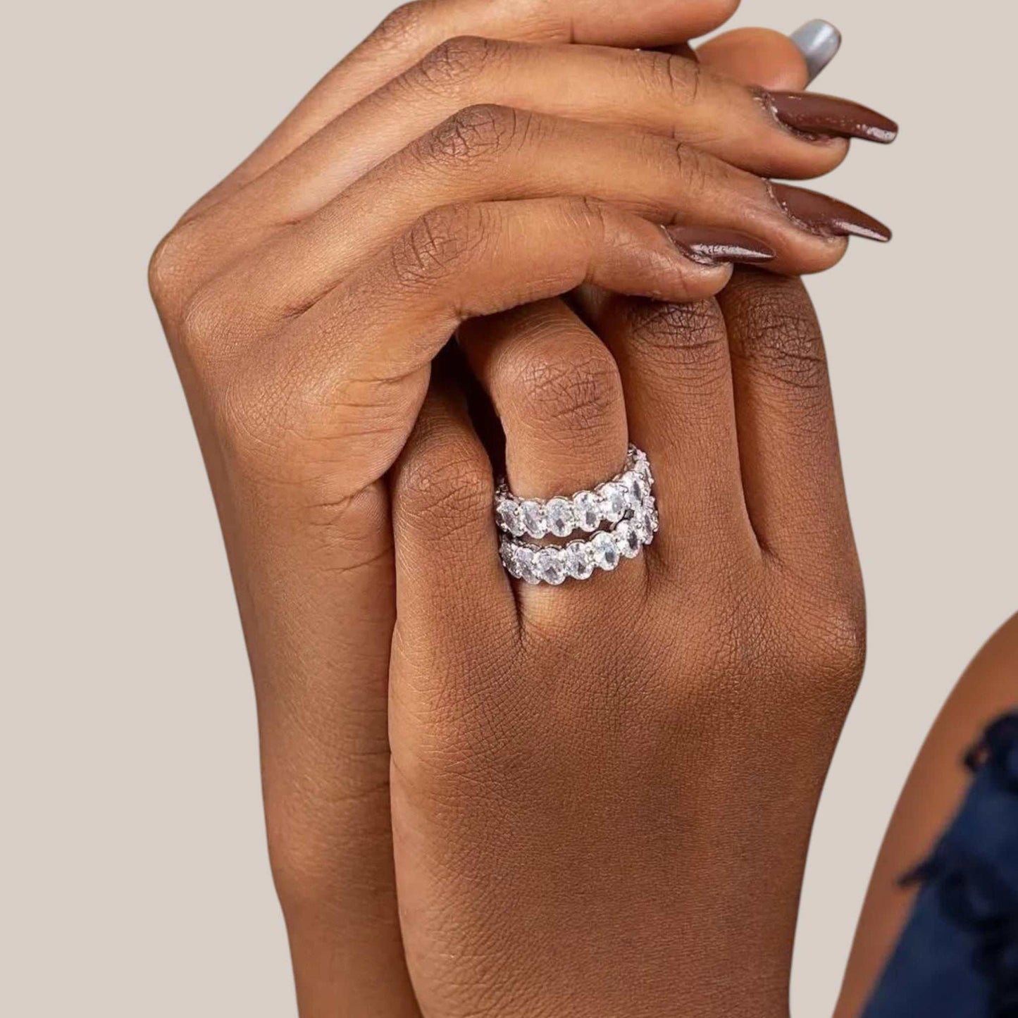 Eternity Oval Cut CZ Band in 925 Sterling Silver