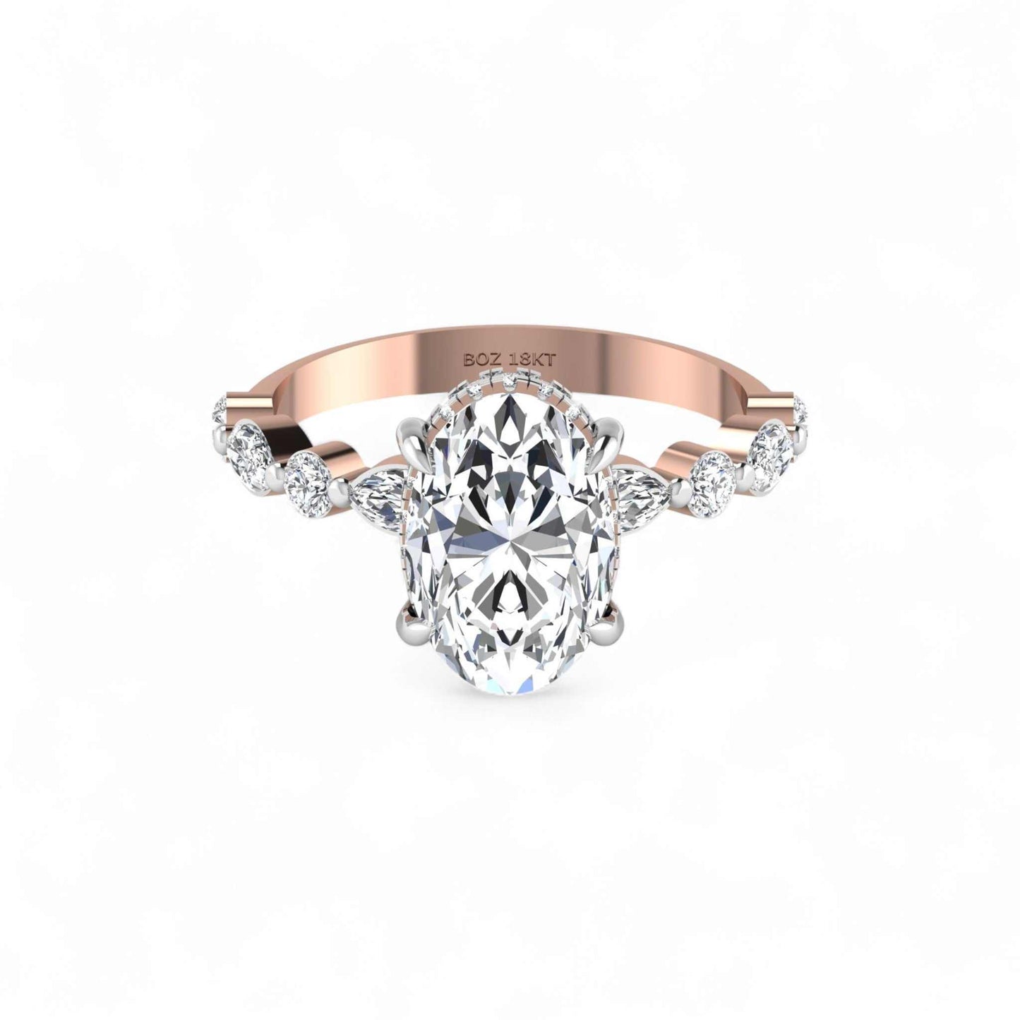 Eva 3ct Oval Cut Diamond Engagement Ring in 18KT Gold