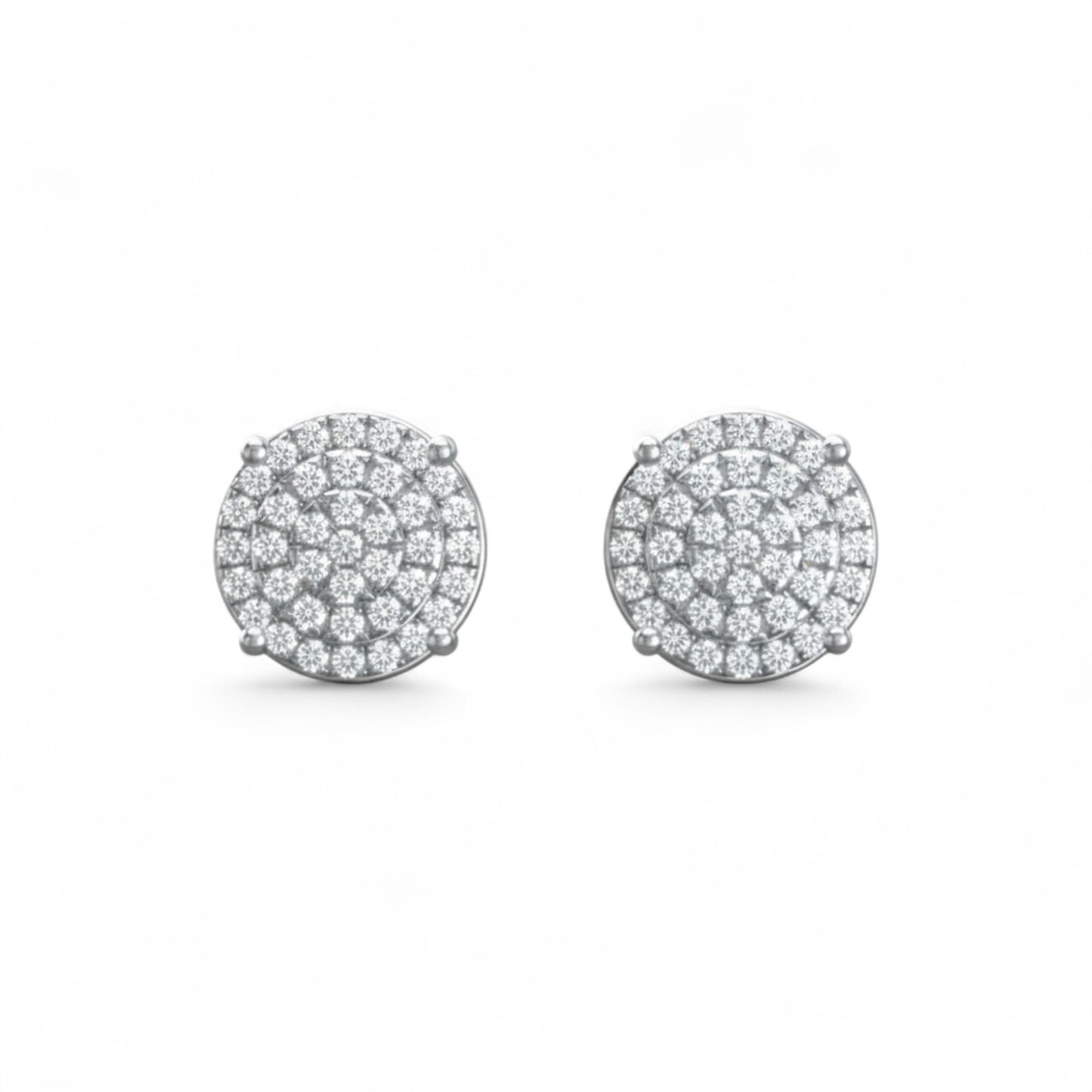 Pair of diamond stud earrings on a white background