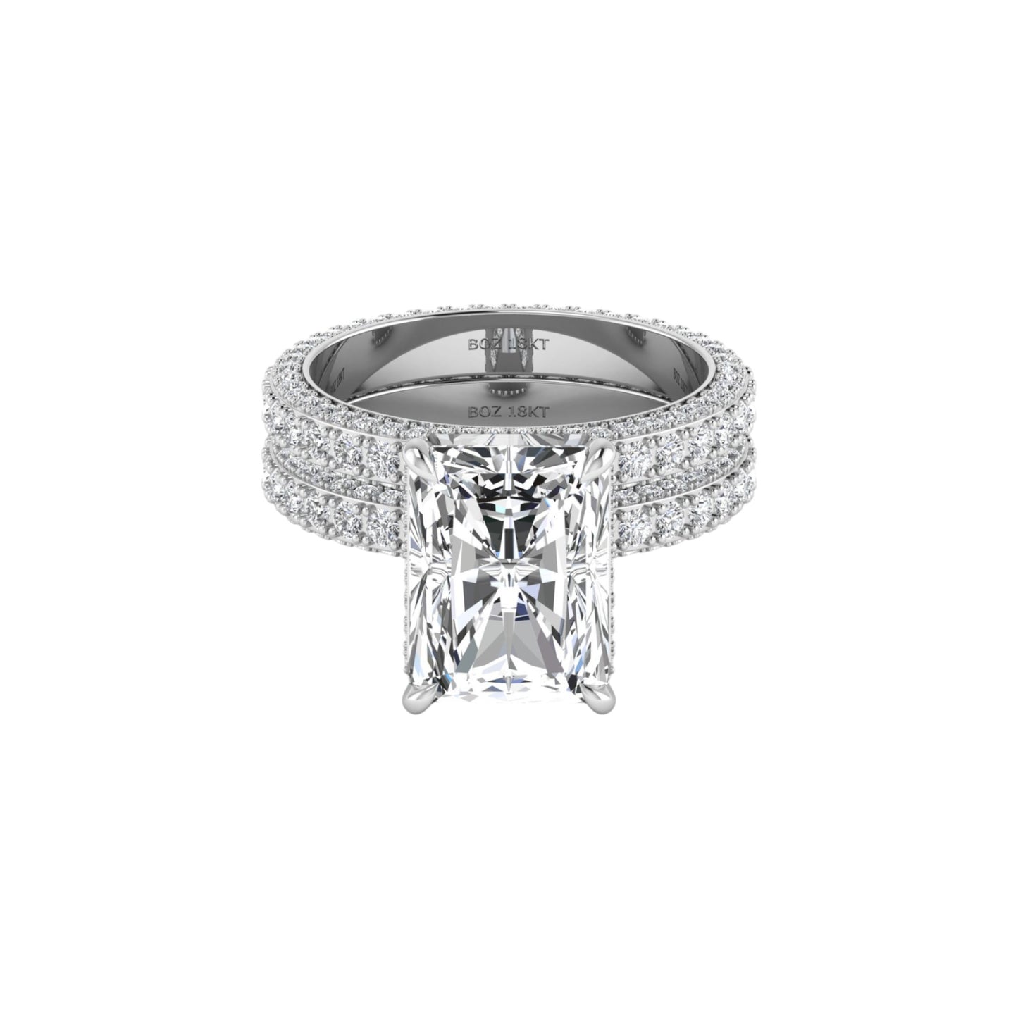 Amina Radiant Cut Moissanite Bride Set in 18K Gold