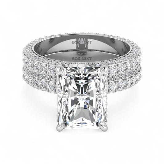 Amina Radiant Cut Moissanite Bride Set in 18KT Gold