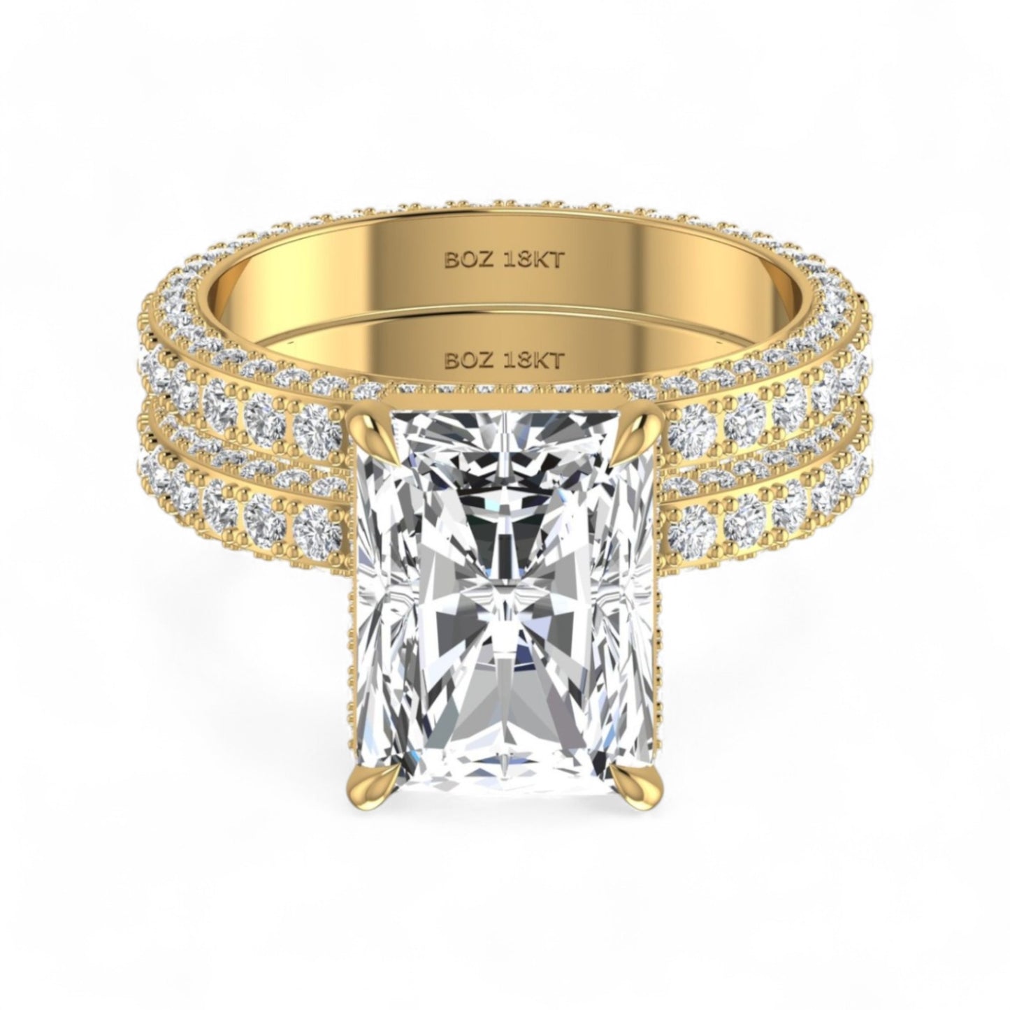 Amina Radiant Cut Lab Grown Diamond Bride Set in 18K Gold