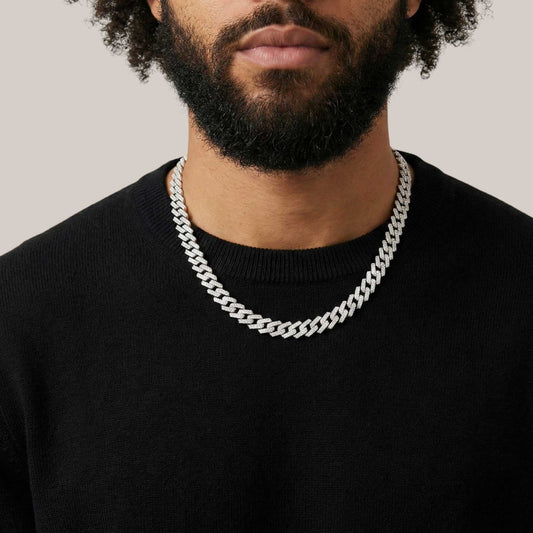 Prong Cuban 8mm Natural Diamond Necklace In 18KT Gold