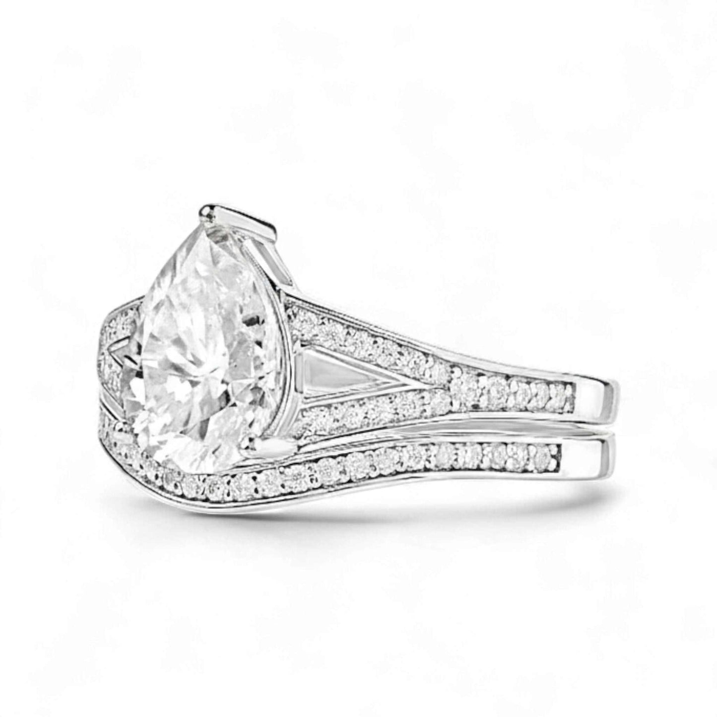 Split Shank Pear Cut Moissanite Bride Set in 925 Sterling Silver