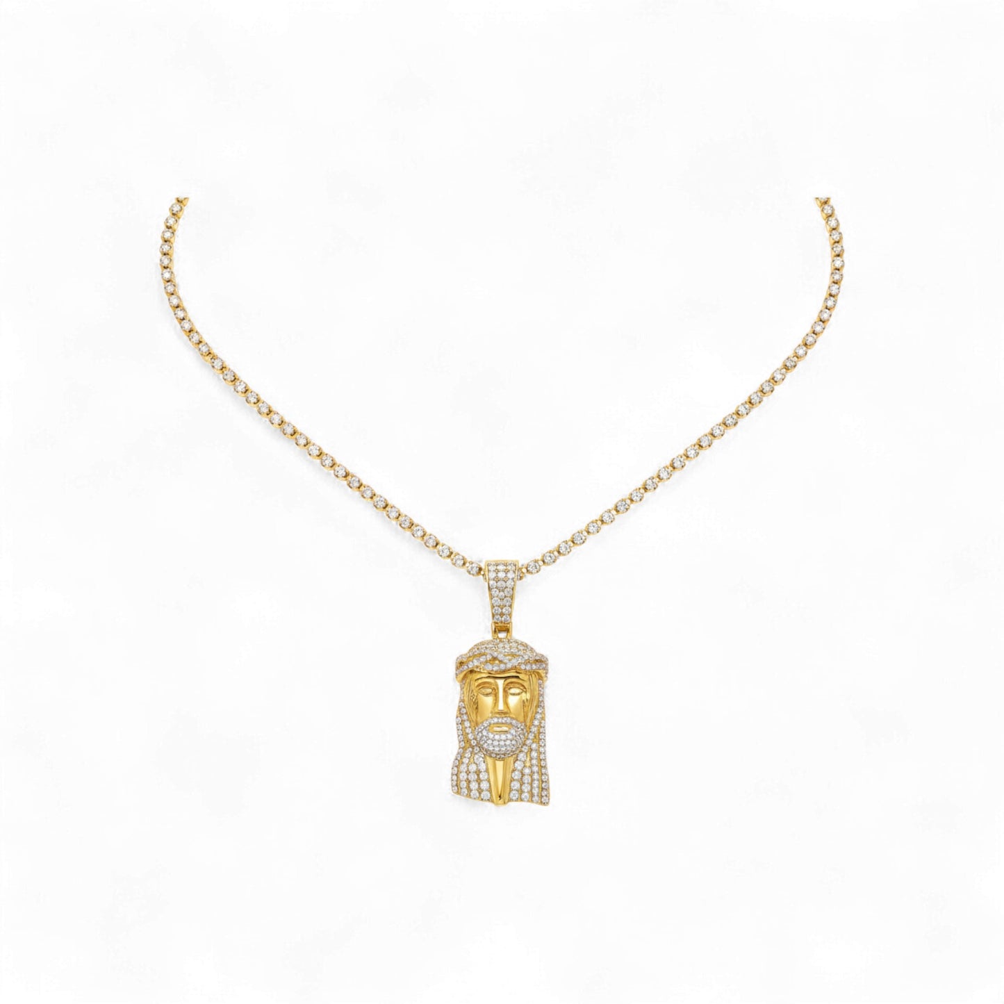 Jesus Diamond Pendant Necklace in 18K Gold