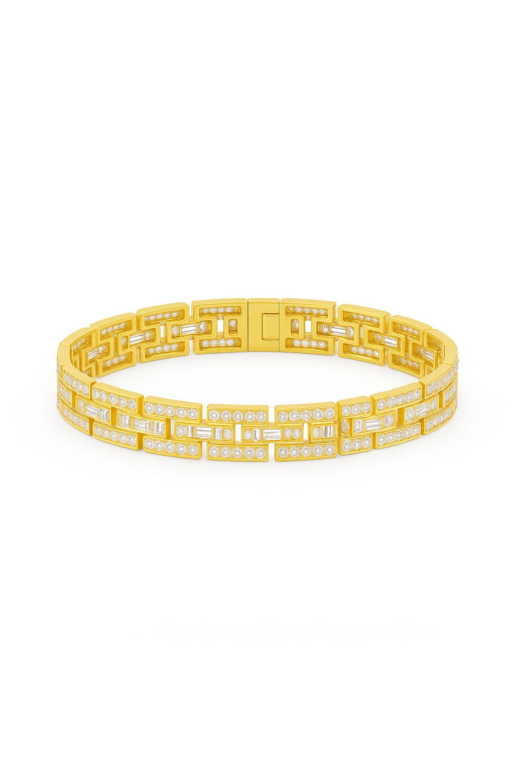 Yellow bracelet with geometric design on a white background