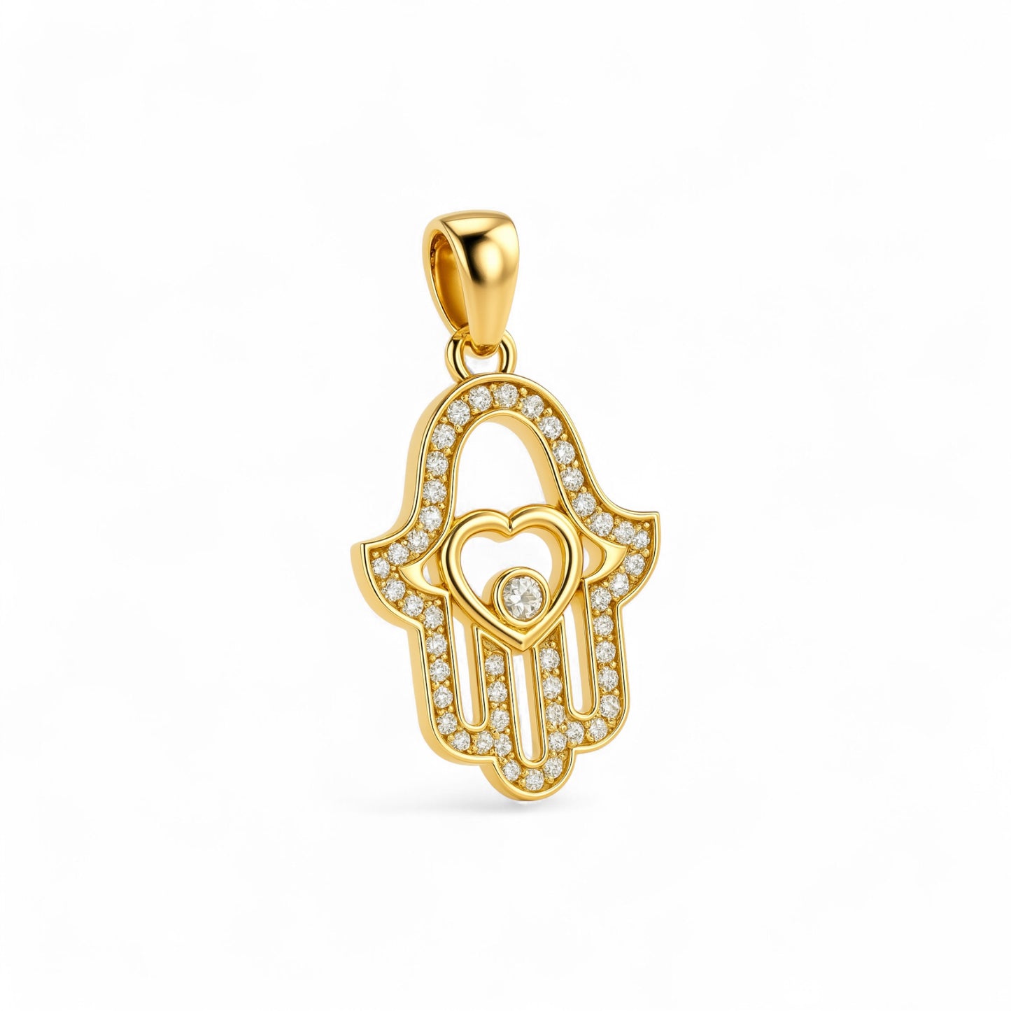 Hamsa Natural Diamond Pendant in 18K Gold