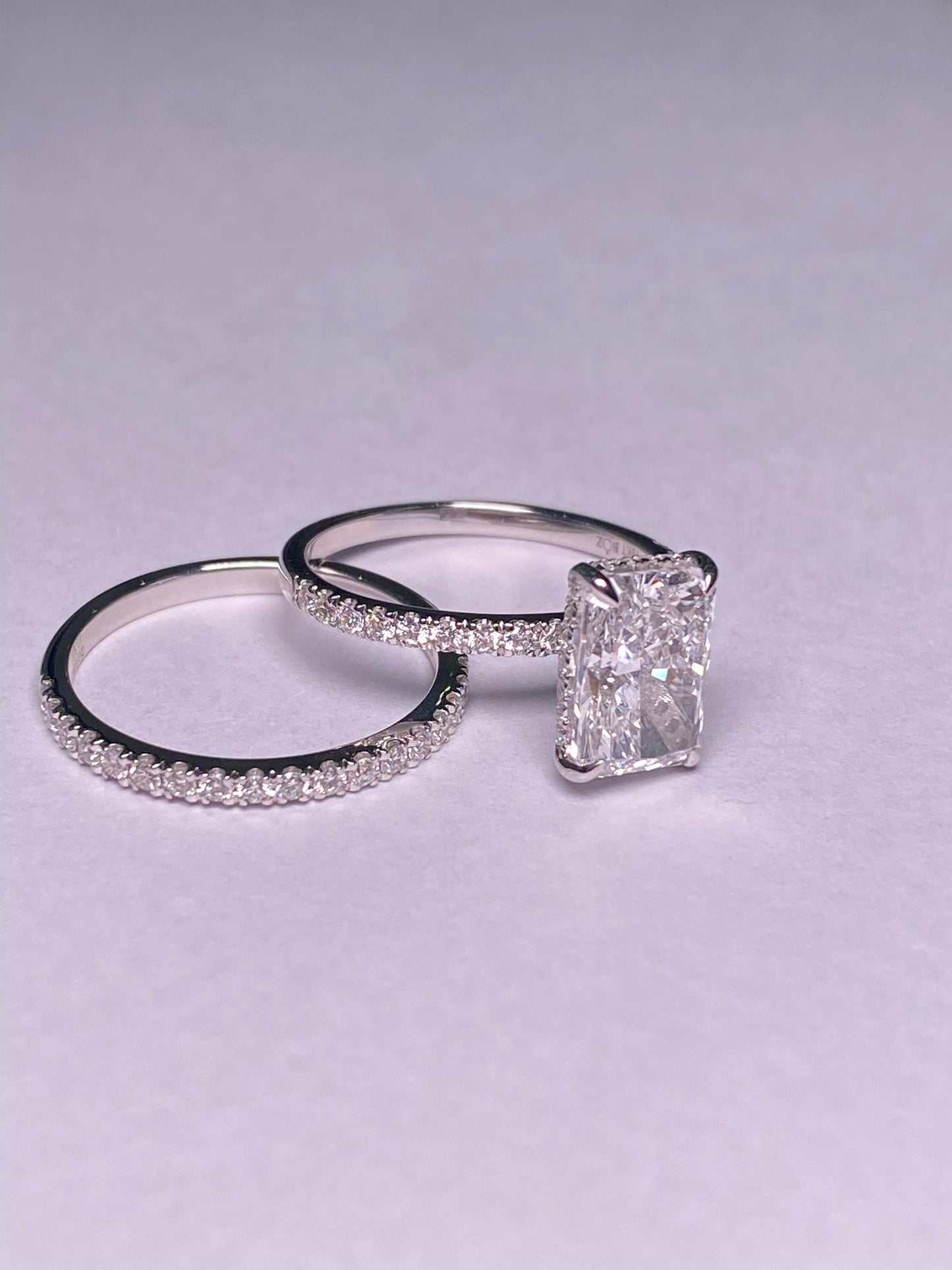 Classic No Halo Radiant Cut Moissanite Bridal Set in 18K Gold