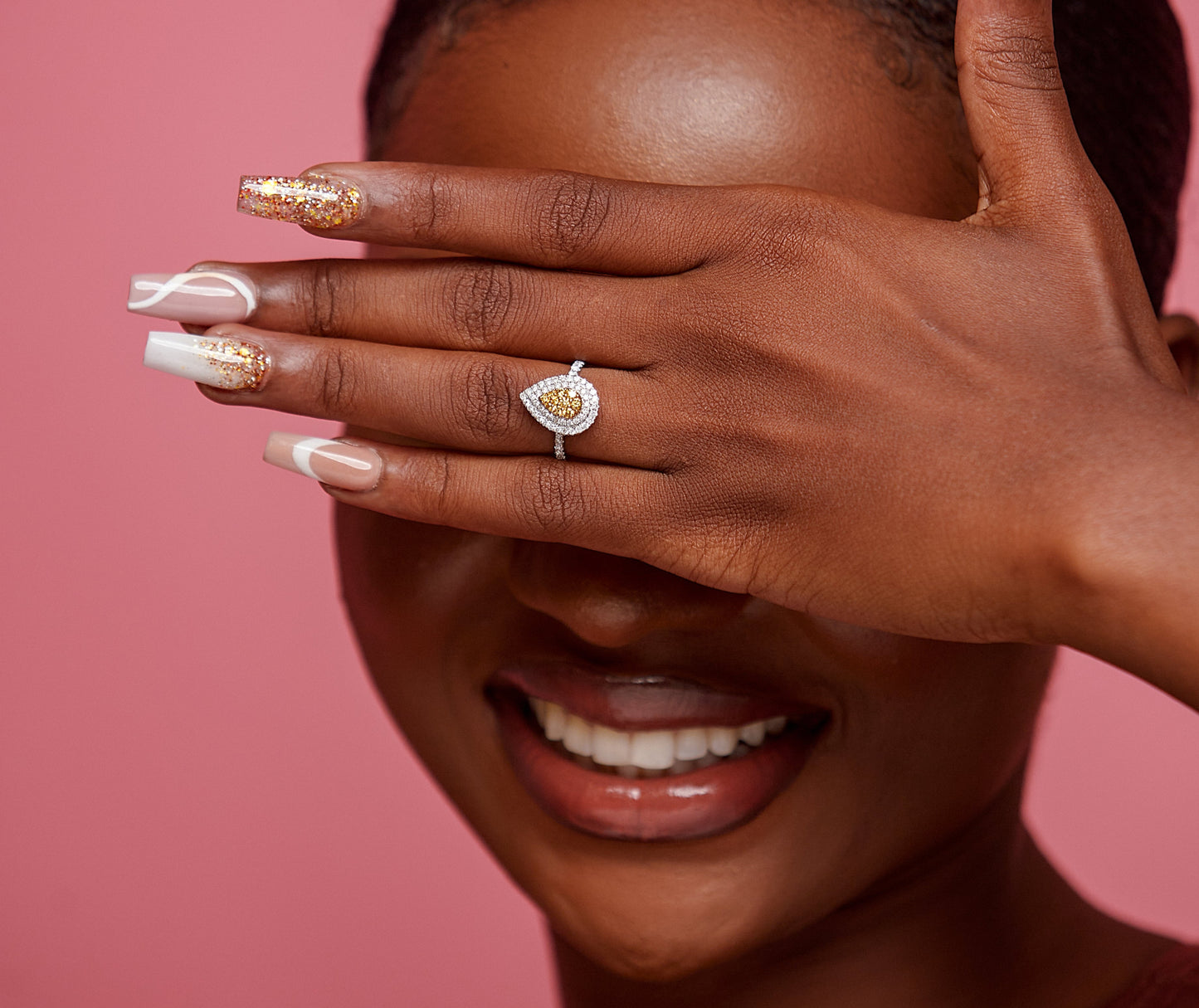 Sunny Pear Cut Natural Diamond Engagement Ring in 18k Gold