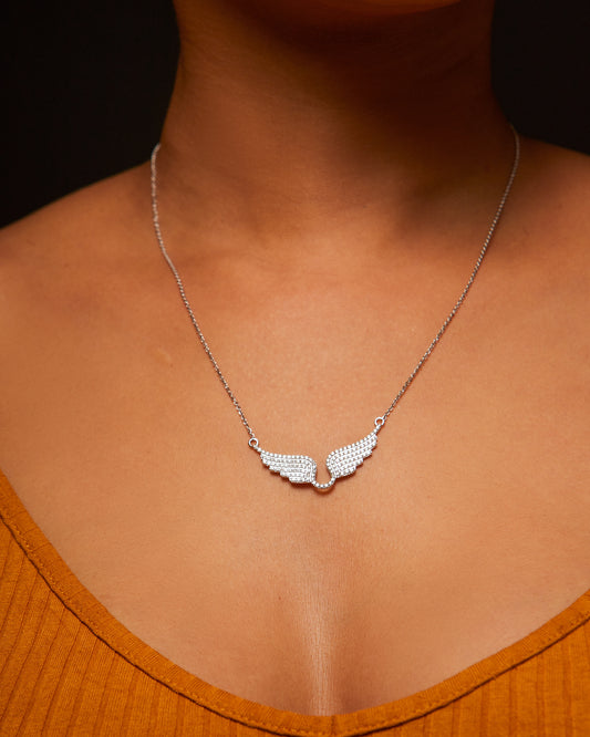 Angel Wings Natural Diamond Pendant Necklace in 18K Gold