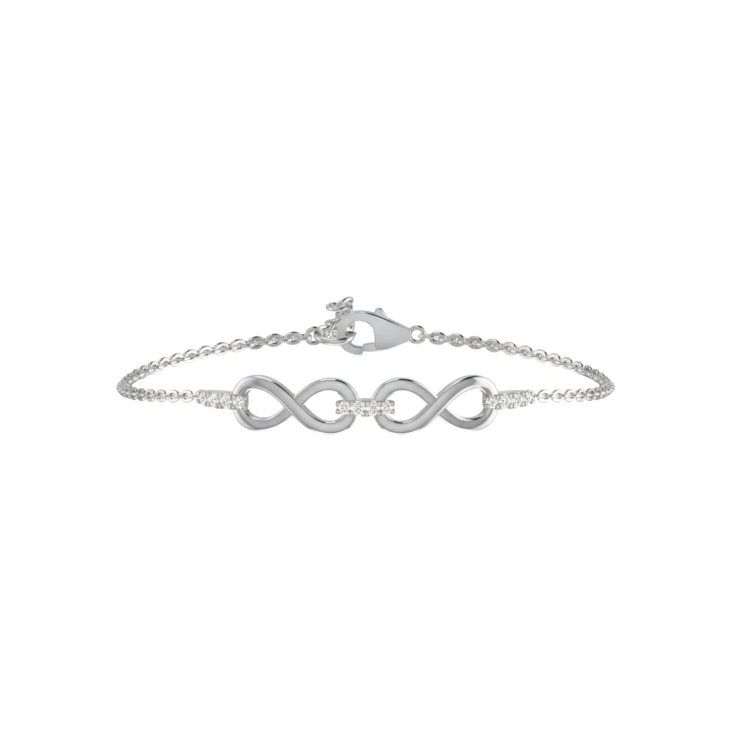 Silver bracelet with infinity symbol on a white background