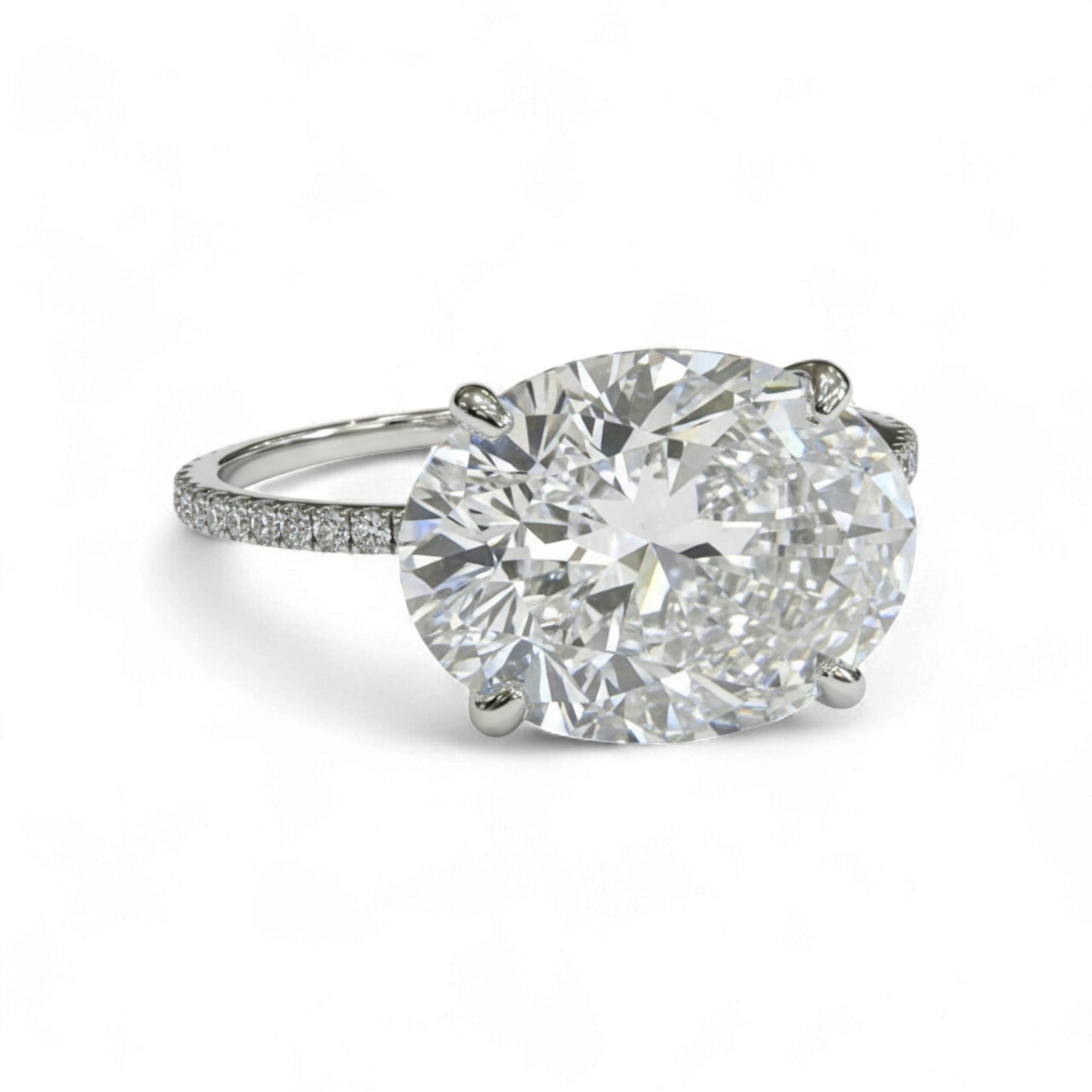 K Oval Horizontal Moissanite & Diamond Engagement Ring in 18K Gold