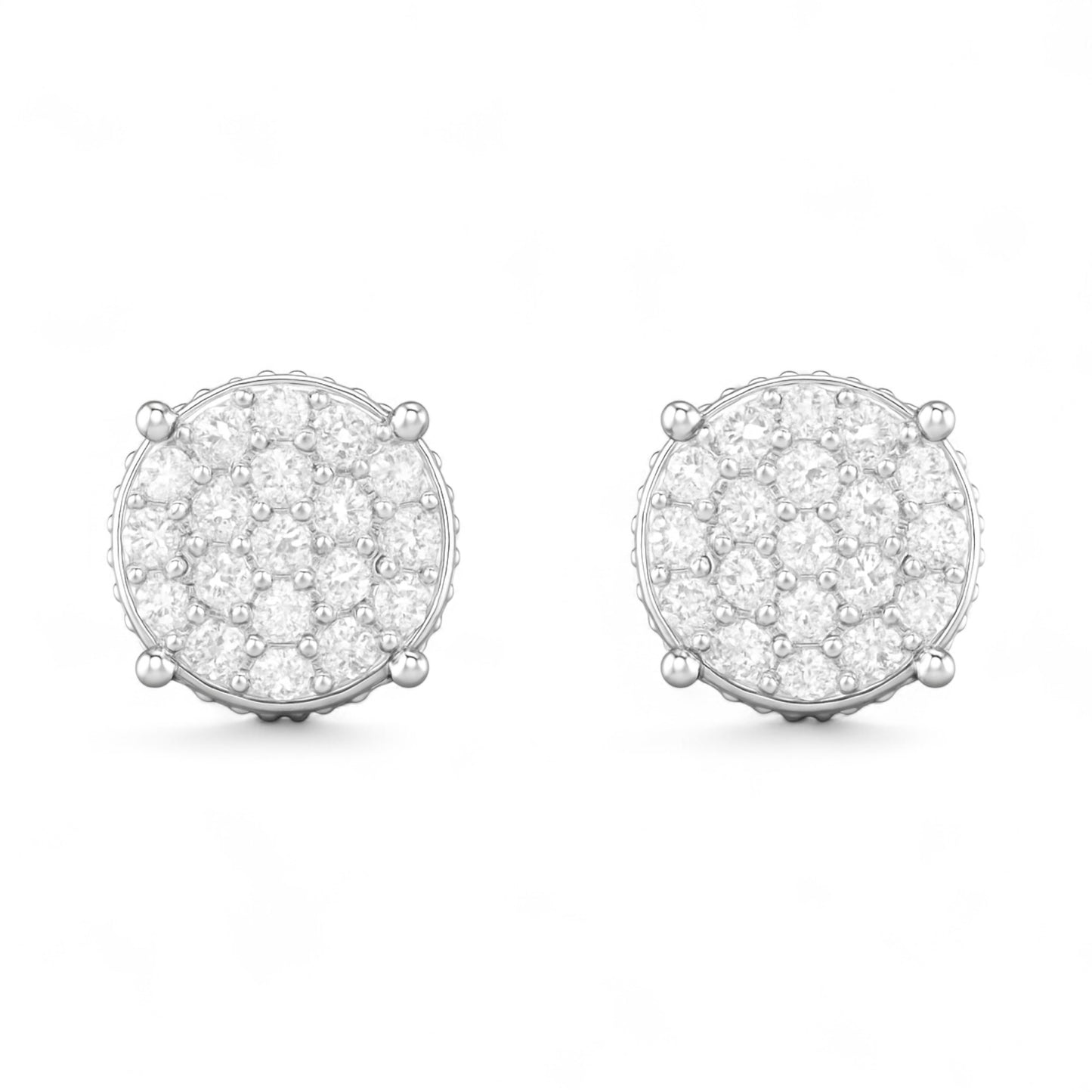 Linear Round Cluster Natural Diamond Stud Earrings in 18K Gold