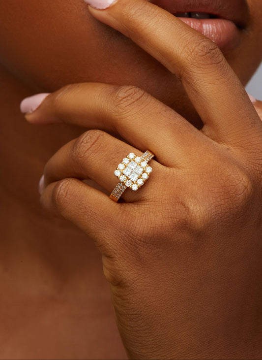 Lola Natural Diamond Cluster Engagement Ring in 18K Gold