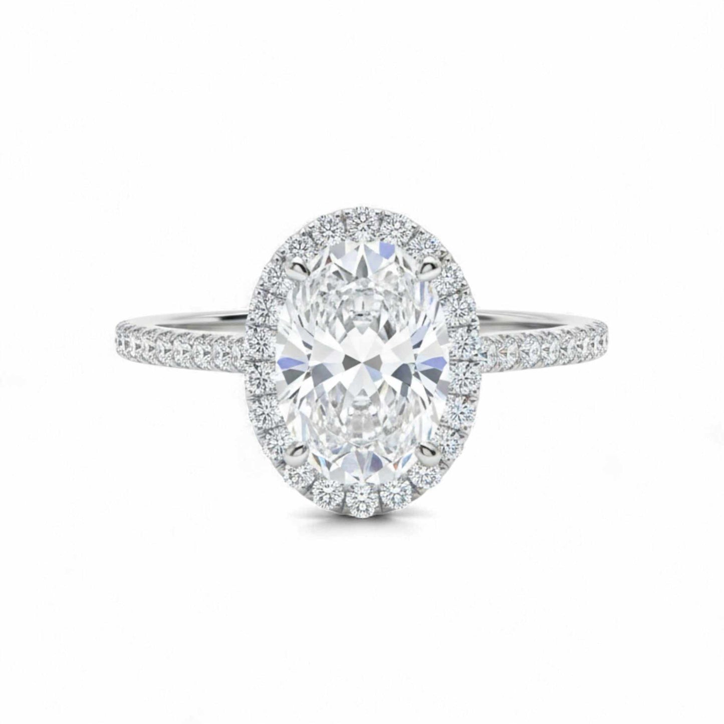 Makeda Oval Cut CZ engagement ring with oval cubic zirconia center and pavé 925 sterling silver band