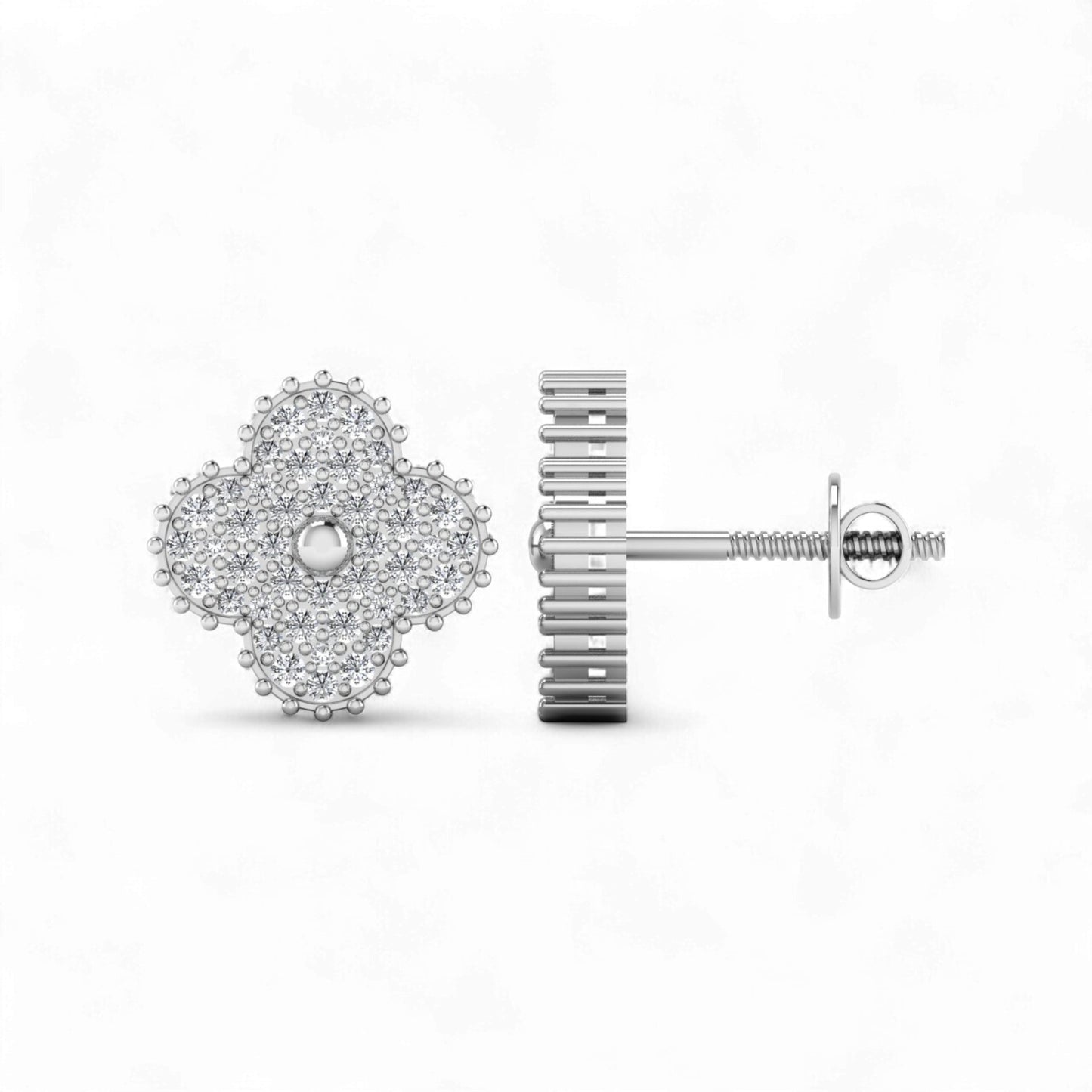 Midball Clover Diamond Stud Earrings in 18k Gold
