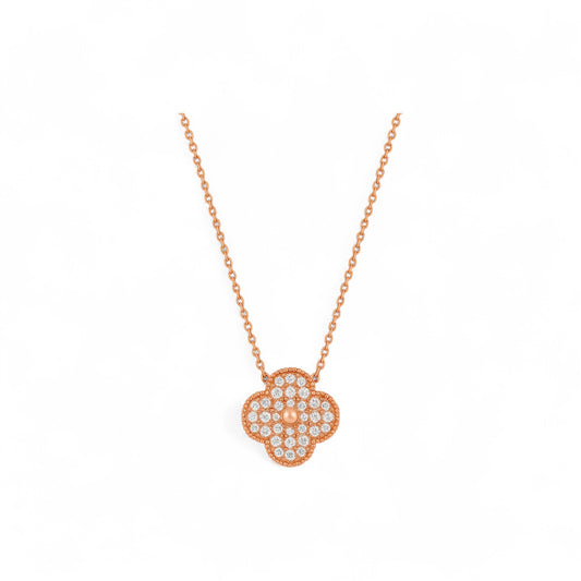 Midball Clover Natural Diamond Necklace in 18K Gold