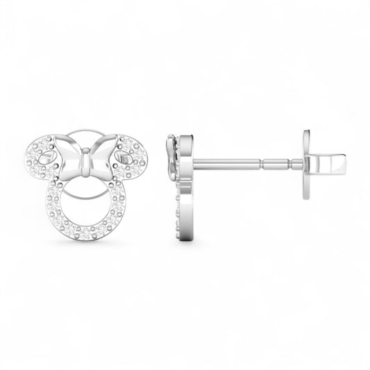 Silver bow-shaped earrings on a white background