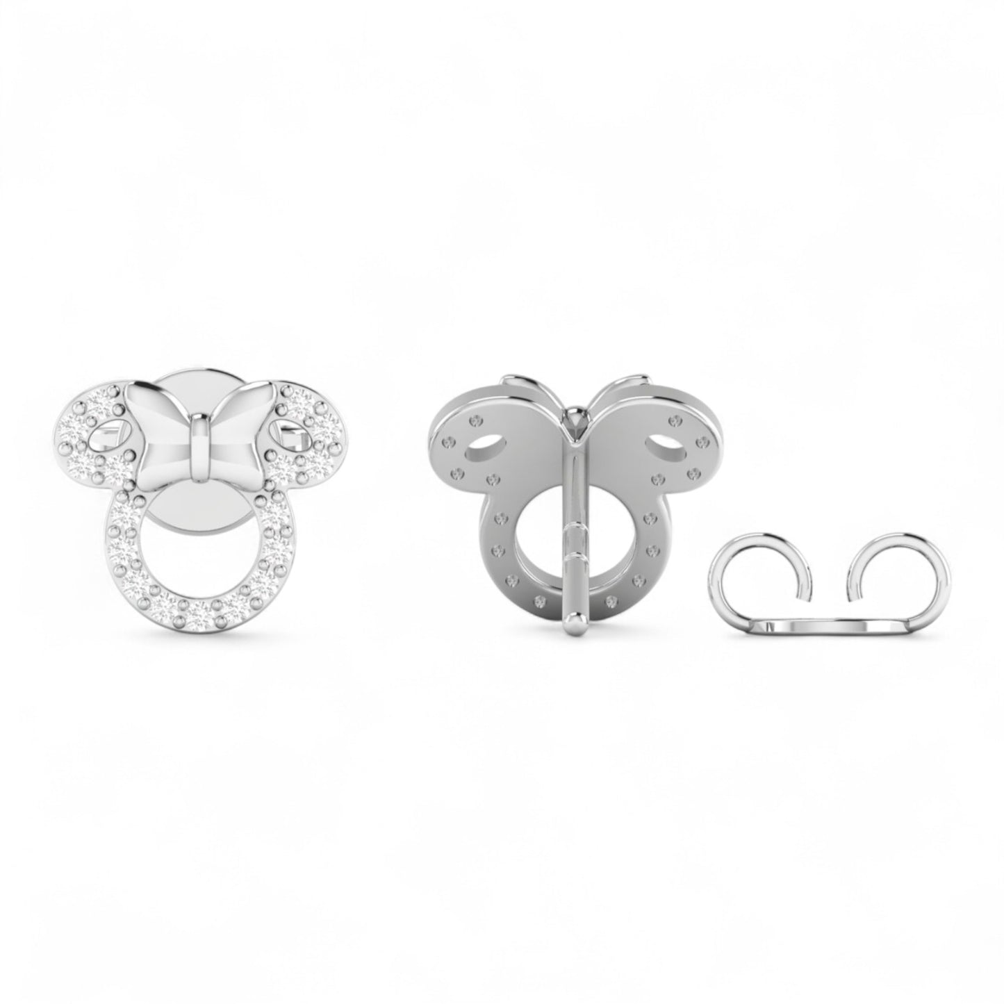 Silver earrings with clear gemstones on a white background