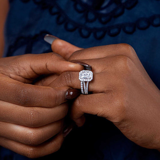 Nadia Radiant Cut CZ Bride Set in 925 Sterling Silver